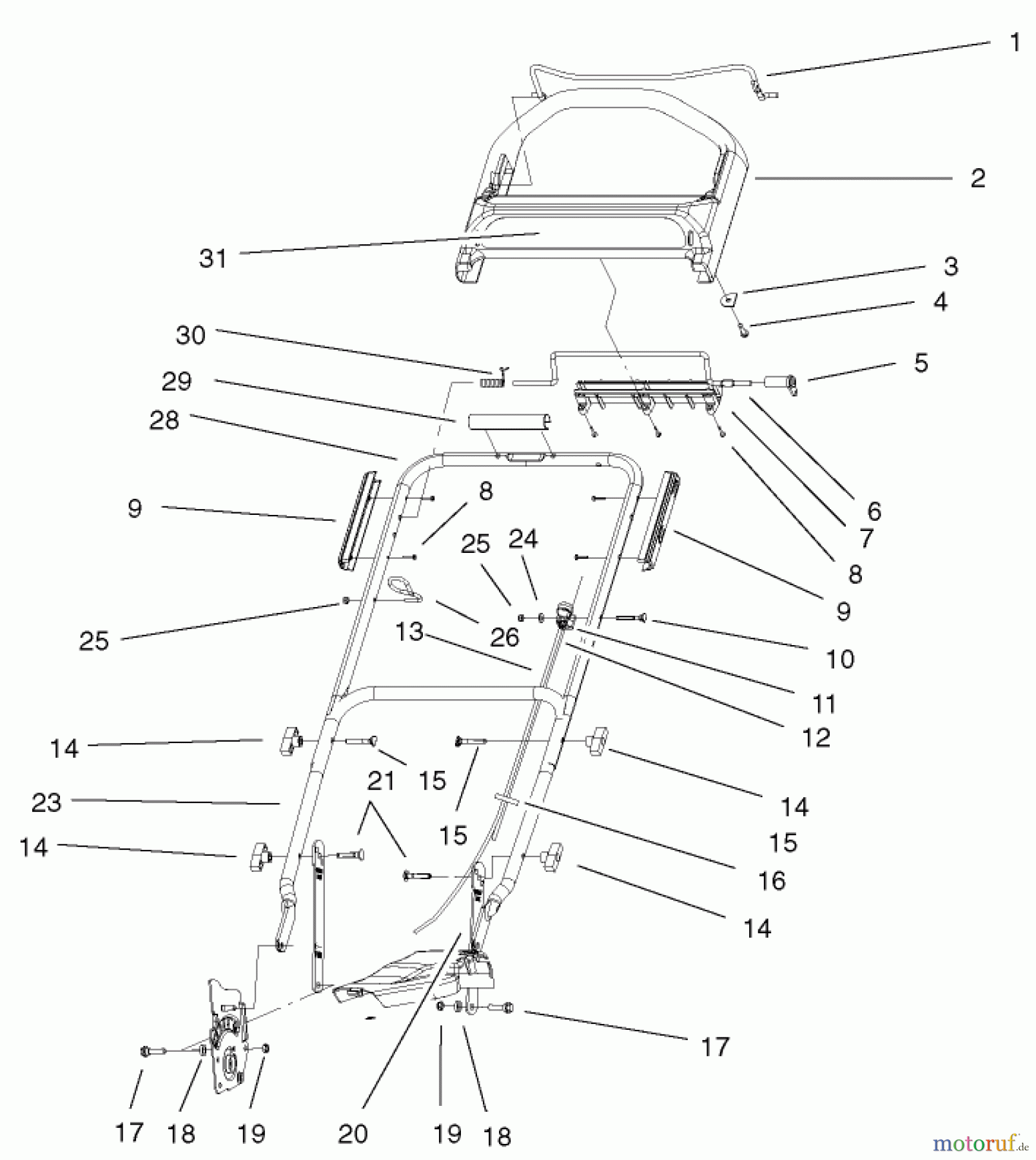  Toro Neu Mowers, Walk-Behind Seite 1 20027 (R-21OSB) - Toro Recycler Mower, R-21OSB, 2000 (200000001-200999999) HANDLE & CONTROLS ASSEMBLY