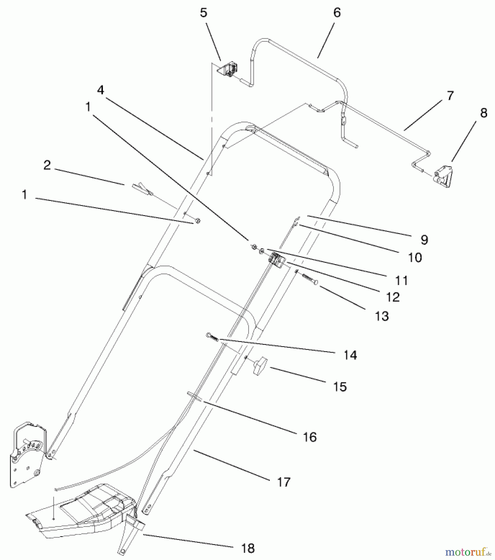  Toro Neu Mowers, Walk-Behind Seite 1 20028 - Toro Recycler Mower, 1999 (9900001-9999999) HANDLE & CONTROLS ASSEMBLY