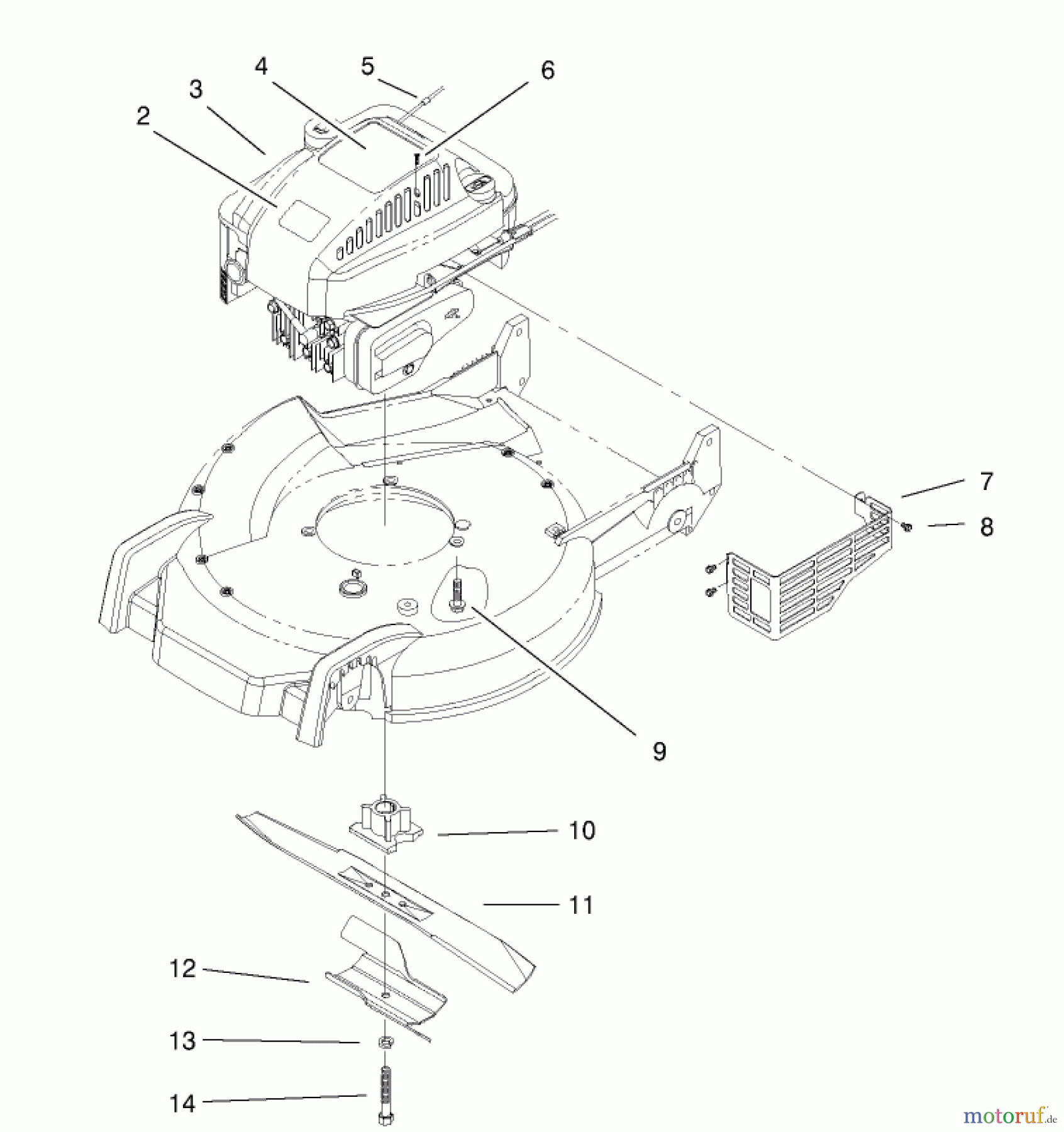  Toro Neu Mowers, Walk-Behind Seite 1 20030 (SR-21P) - Toro Super Recycler Mower, SR-21P, 1999 (9900001-9999999) ENGINE & BLADE ASSEMBLY