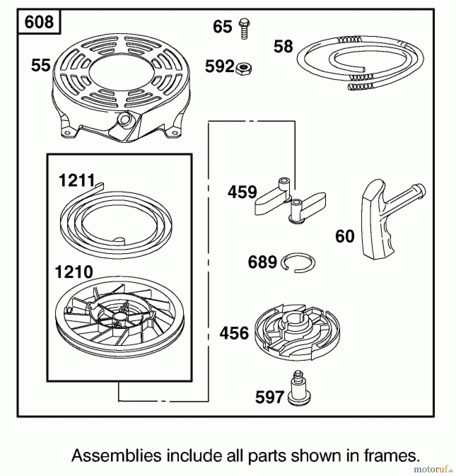  Toro Neu Mowers, Walk-Behind Seite 1 20030 (SR-21P) - Toro Super Recycler Mower, SR-21P, 2001 (210000001-210999999) STARTER ASSEMBLY BRIGGS AND STRATTON MODEL 12H802-1776-B1