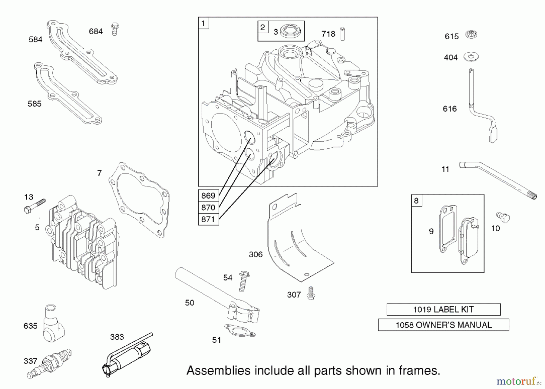  Toro Neu Mowers, Walk-Behind Seite 1 20033 - Toro Super Recycler Mower, 2002 (220000001-220999999) CYLINDER ASSEMBLY ENGINE BRIGGS AND STRATTON MODEL 123K02-0114-E1