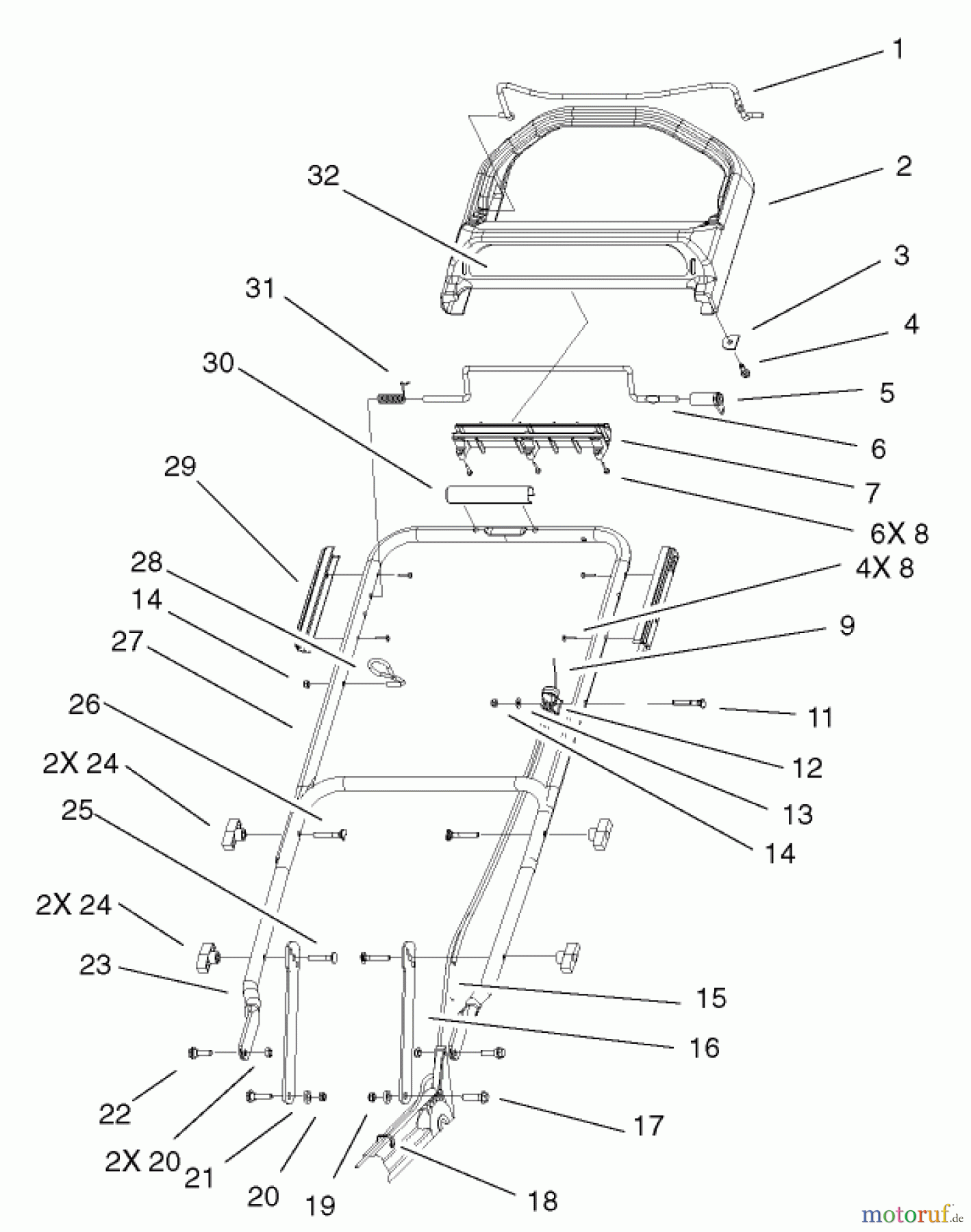  Toro Neu Mowers, Walk-Behind Seite 1 20036 - Toro Super Recycler Mower, 2002 (220000001-220999999) HANDLE AND CONTROL ASSEMBLY