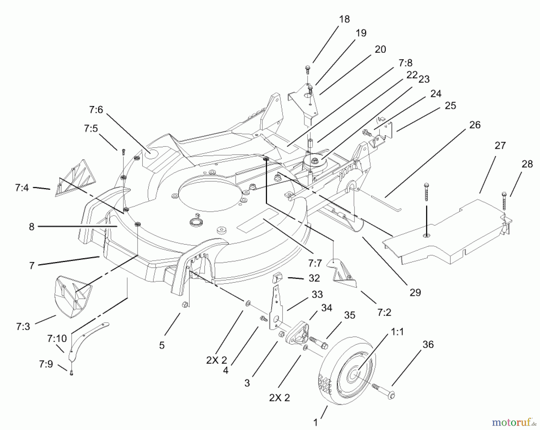  Toro Neu Mowers, Walk-Behind Seite 1 20038 - Toro Super Recycler Mower with Bag, 2003 (230000001-230999999) HOUSING AND WHEEL ASSEMBLY