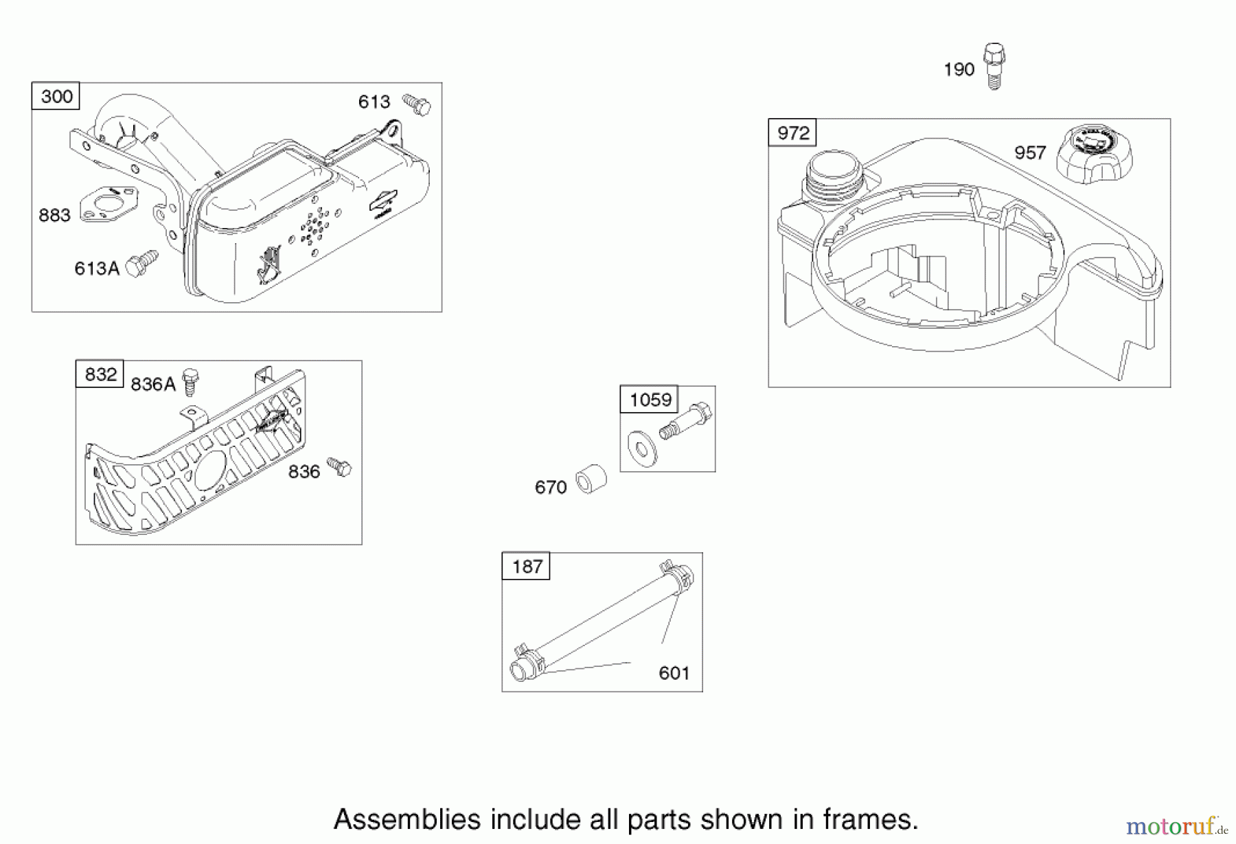  Toro Neu Mowers, Walk-Behind Seite 1 20039 - Toro Super Recycler Mower with Bag, 2002 (220000001-220999999) MUFFLER AND FUEL TANK ASSEMBLY ENGINE BRIGGS AND STRATTON MODEL 122607-0118-E1