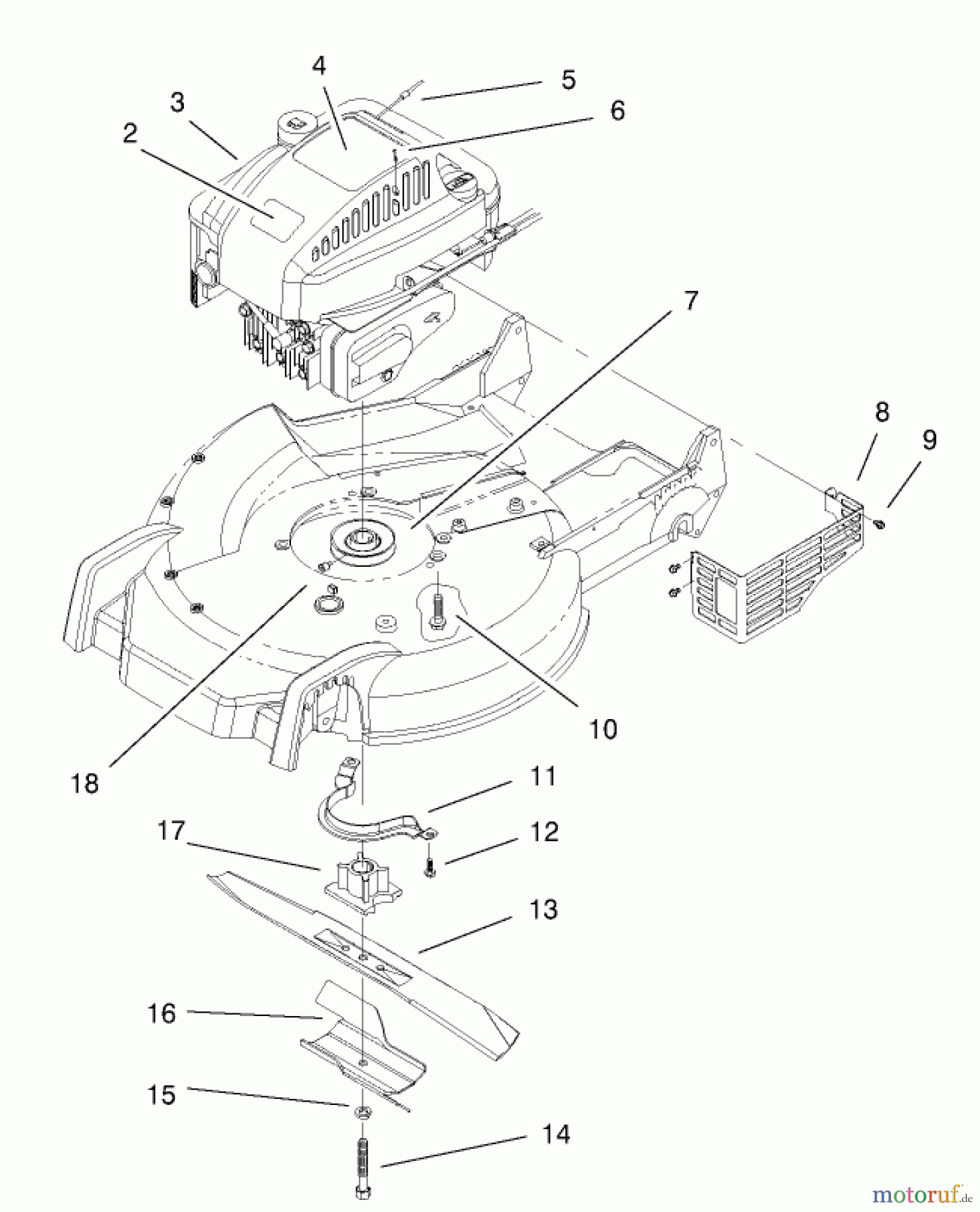  Toro Neu Mowers, Walk-Behind Seite 1 20043 (SR-21SB) - Toro Super Recycler Mower, SR-21SB, 1999 (9900001-9999999) ENGINE & BLADE ASSEMBLY