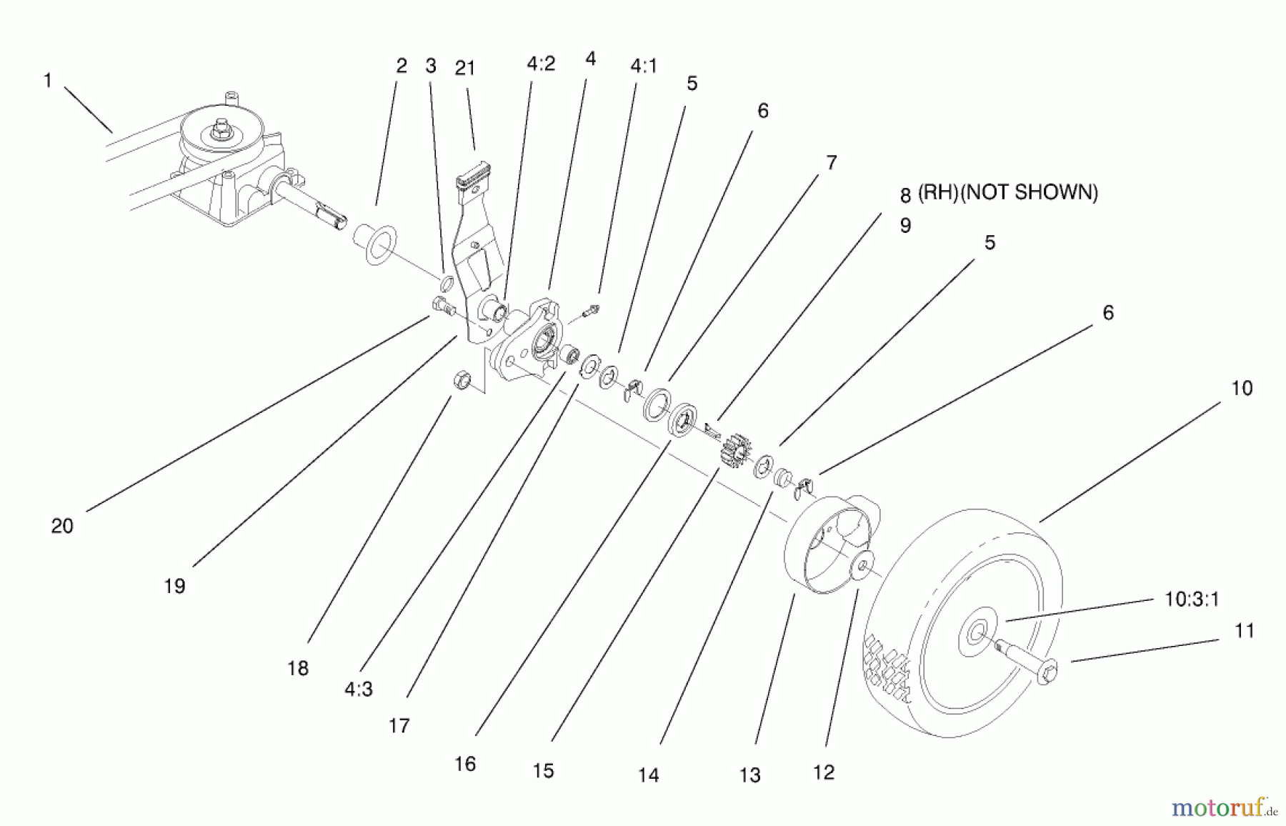  Toro Neu Mowers, Walk-Behind Seite 1 20043 (SR-21SB) - Toro Super Recycler Mower, SR-21SB, 1999 (9900001-9999999) GEAR CASE & WHEEL ASSEMBLY