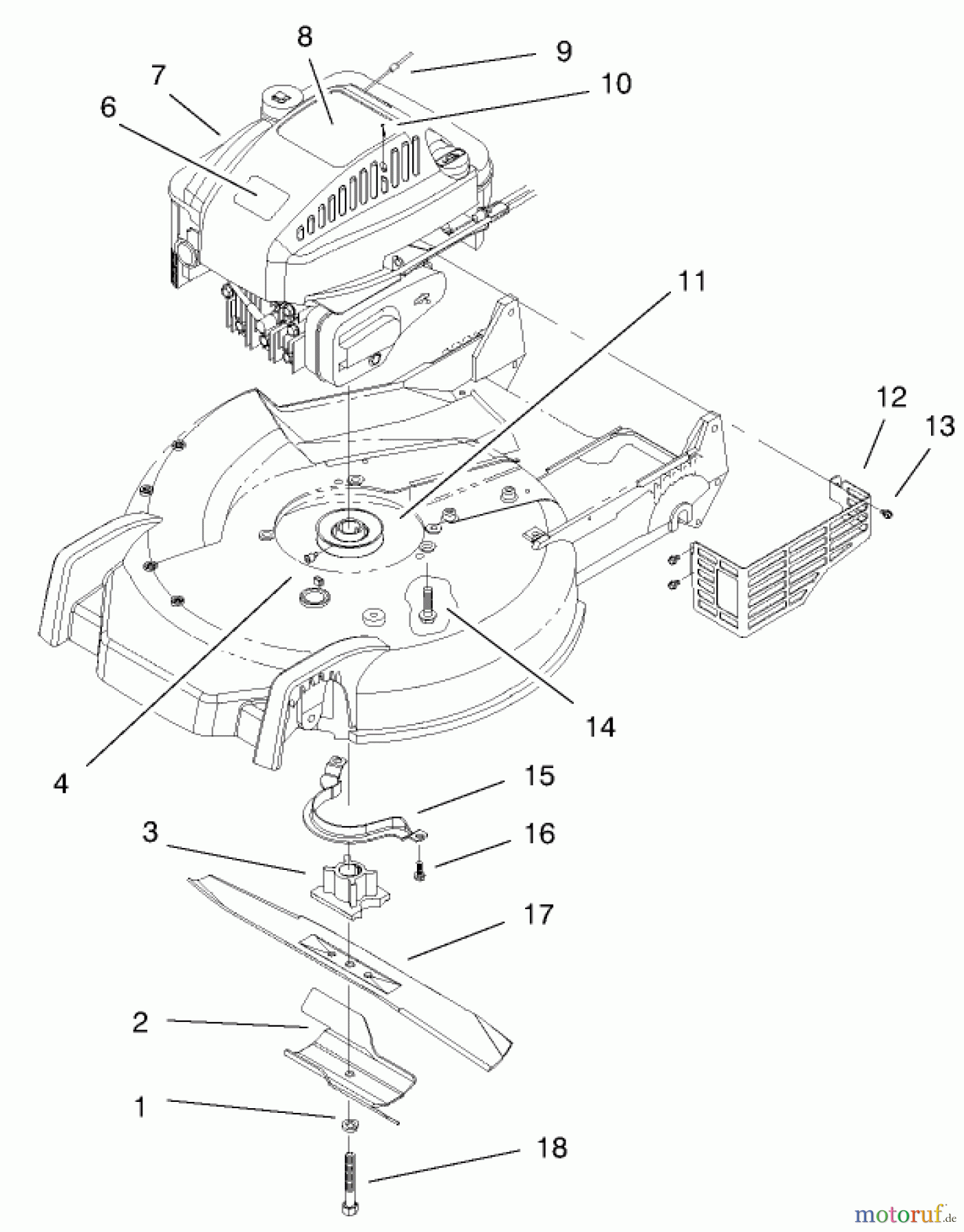  Toro Neu Mowers, Walk-Behind Seite 1 20043 (SR-21SB) - Toro Super Recycler Mower, SR-21SB, 2001 (210000001-210999999) ENGINE AND BLADE ASSEMBLY