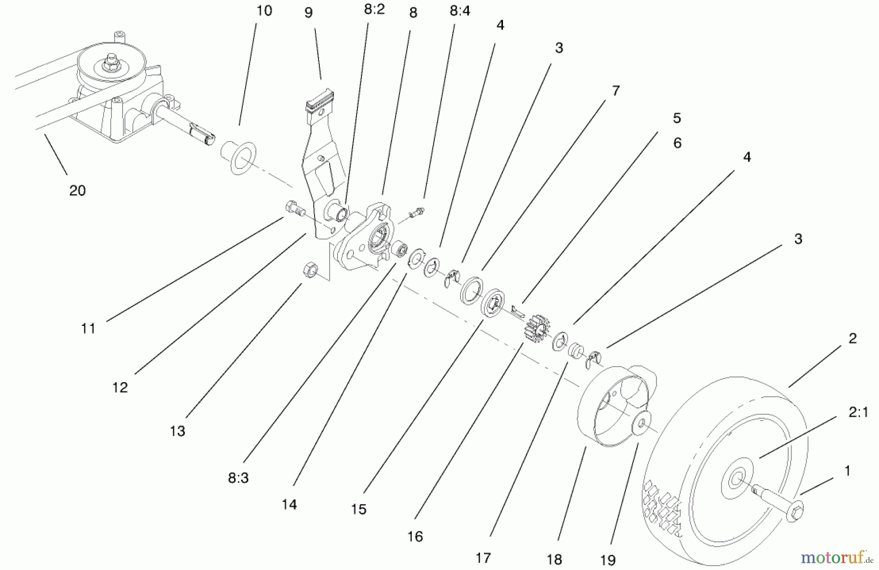  Toro Neu Mowers, Walk-Behind Seite 1 20043 (SR-21SB) - Toro Super Recycler Mower, SR-21SB, 2001 (210000001-210999999) GEAR CASE ASSEMBLY #1