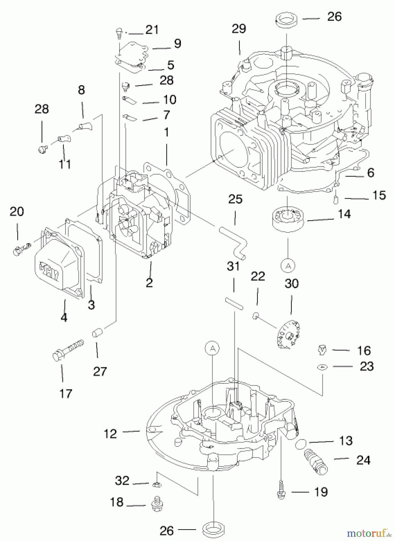  Toro Neu Mowers, Walk-Behind Seite 1 20044 (SR-21OS) - Toro Super Recycler Mower, SR-21OS, 1999 (99000001-99999999) CYLINDER & CRANKCASE ASSEMBLY