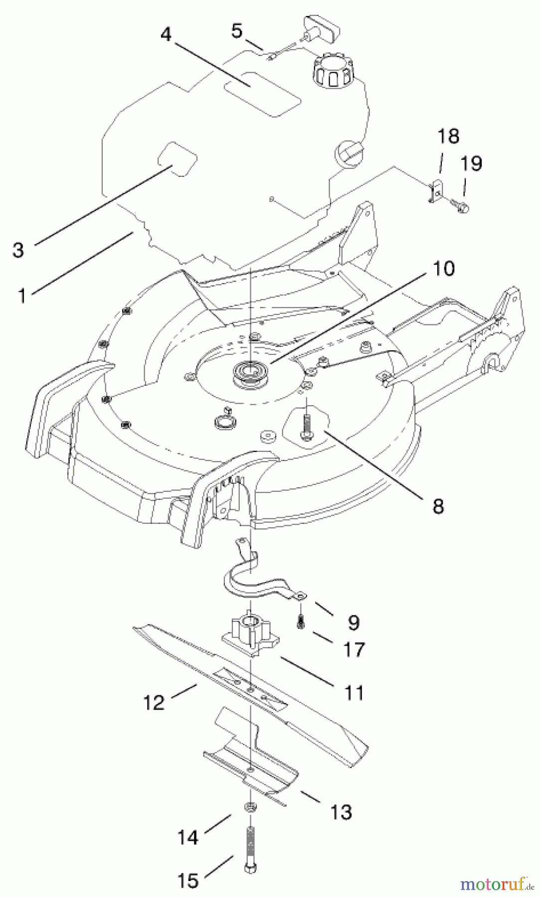  Toro Neu Mowers, Walk-Behind Seite 1 20044 (SR-21OS) - Toro Super Recycler Mower, SR-21OS, 1999 (99000001-99999999) ENGINE & BLADE ASSEMBLY