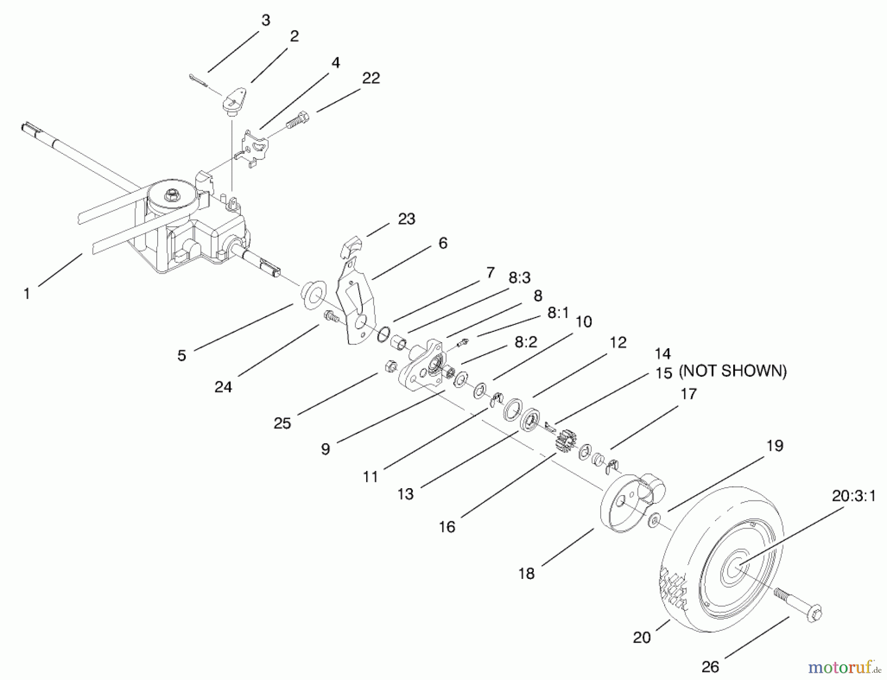  Toro Neu Mowers, Walk-Behind Seite 1 20044 (SR-21OS) - Toro Super Recycler Mower, SR-21OS, 1999 (99000001-99999999) GEAR CASE & WHEEL ASSEMBLY