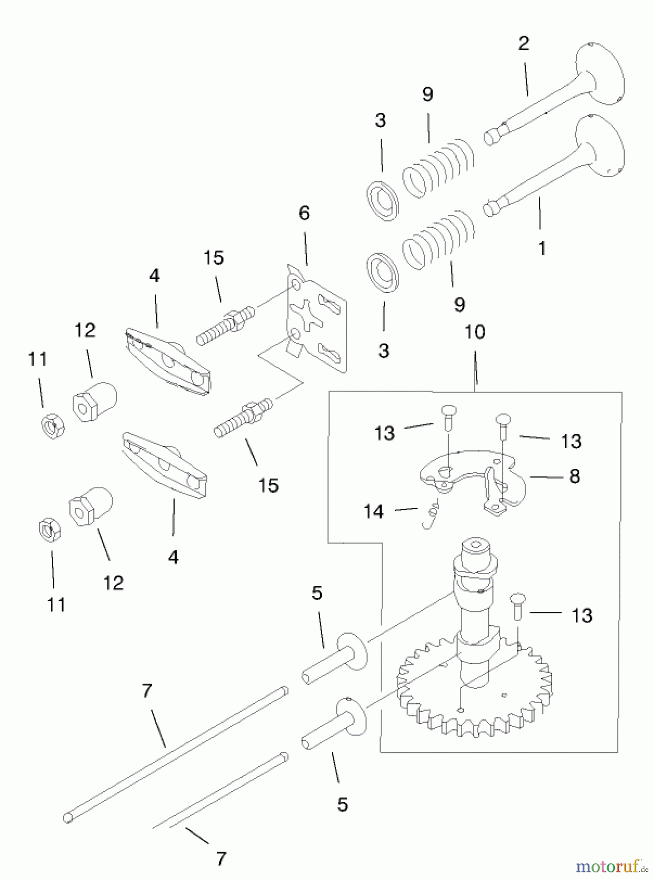  Toro Neu Mowers, Walk-Behind Seite 1 20044 (SR-21OS) - Toro Super Recycler Mower, SR-21OS, 1999 (99000001-99999999) VALVE & CAMSHAFT ASSEMBLY