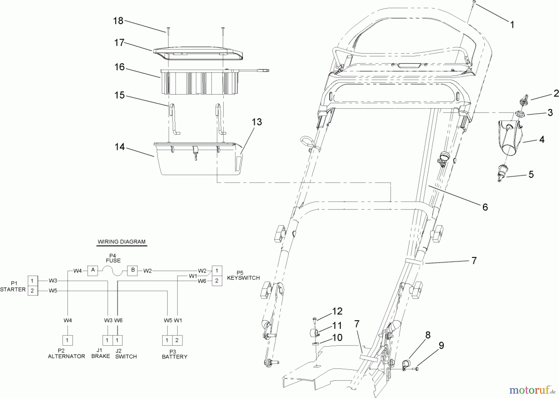  Toro Neu Mowers, Walk-Behind Seite 1 20045 (SR-21SE) - Toro Super Recycler Mower, SR-21SE, 2000 (200000001-200999999) ELECTRICAL STARTER COMPONENT ASSEMBLY