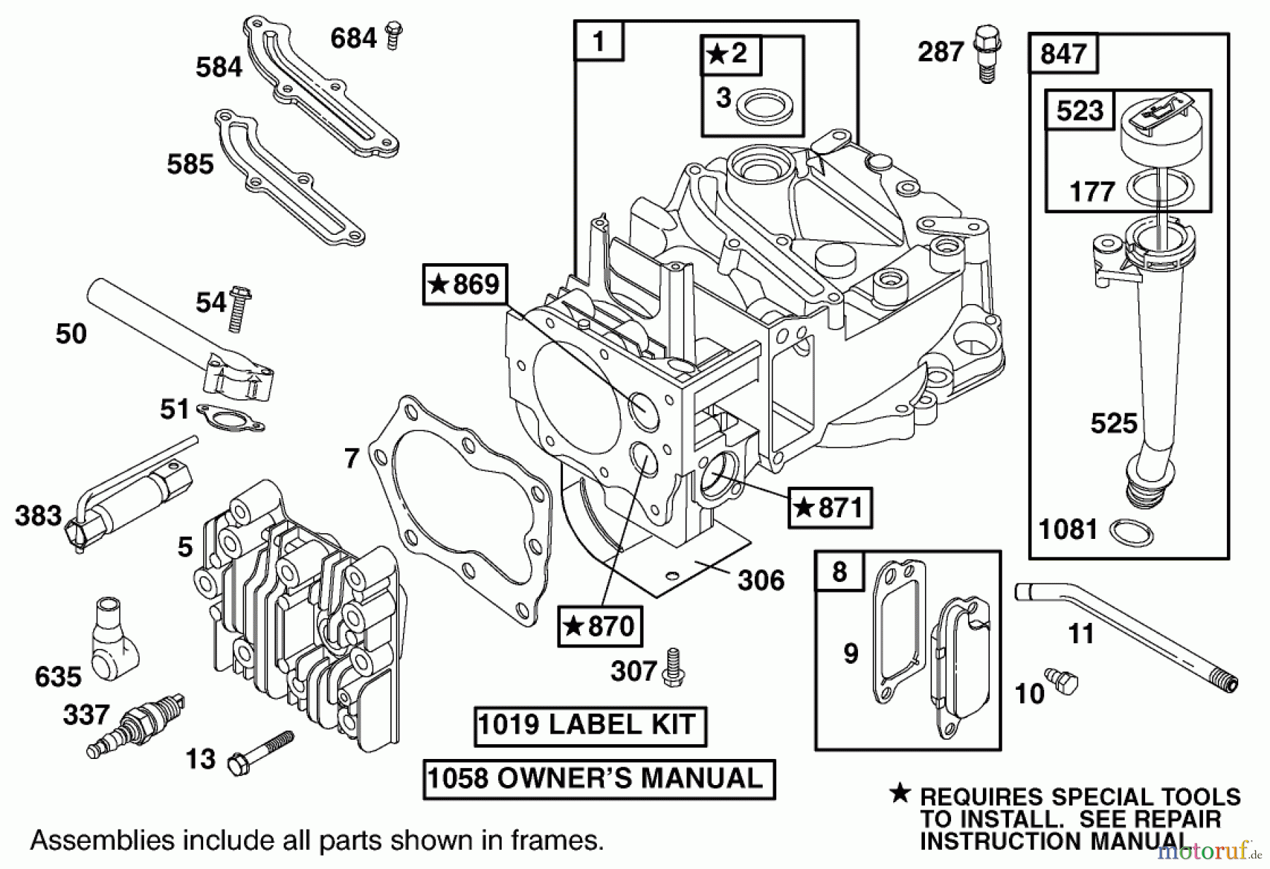  Toro Neu Mowers, Walk-Behind Seite 1 20045 (SR-21SE) - Toro Super Recycler Mower, SR-21SE, 2001 (210000001-210999999) CYLINDER ASSEMBLY BRIGGS AND STRATTON MODEL 12H807-1775-E1