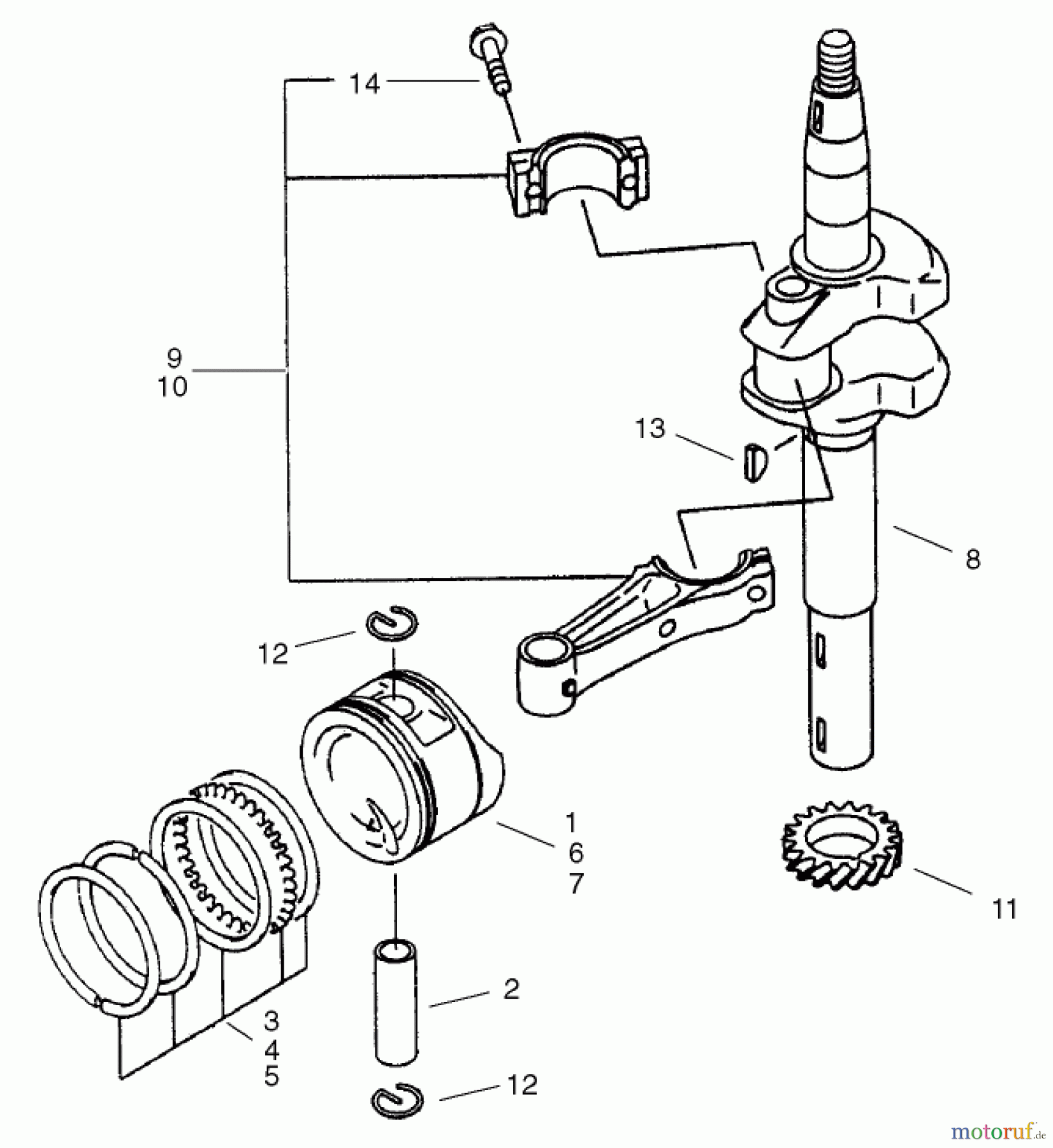  Toro Neu Mowers, Walk-Behind Seite 1 20046 (SR-21OSK) - Toro Super Recycler Mower, SR-21OSK, 2001 (210000001-210999999) PISTON/CRANKSHAFT ASSEMBLY