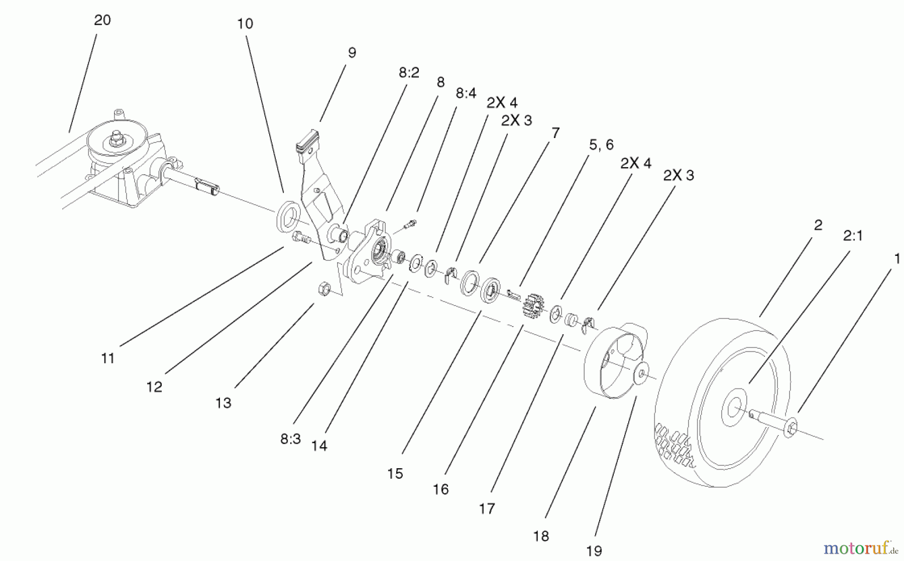  Toro Neu Mowers, Walk-Behind Seite 1 20048 (SR-21SE) - Toro Super Recycler Mower, SR-21SE, 2001 (210000001-210999999) GEAR CASE AND WHEEL ASSEMBLY