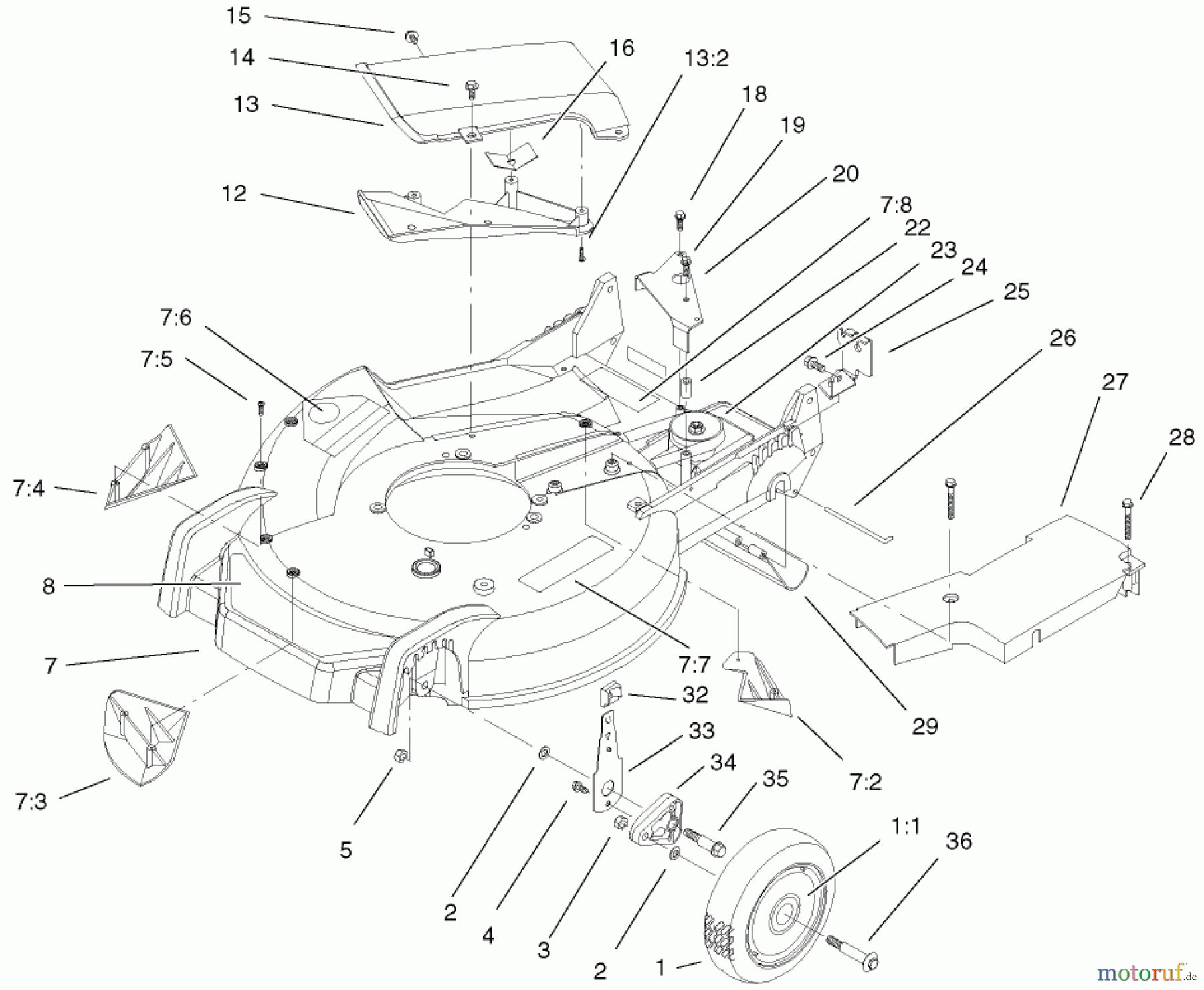  Toro Neu Mowers, Walk-Behind Seite 1 20048 (SR-21SE) - Toro Super Recycler Mower, SR-21SE, 2001 (210000001-210999999) HOUSING AND WHEEL ASSEMBLY