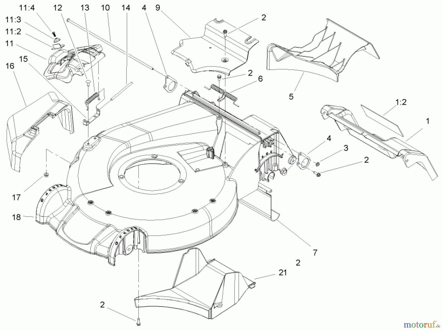  Toro Neu Mowers, Walk-Behind Seite 1 20053 - Toro Super Recycler Lawn Mower, 2005 (250000001-250999999) HOUSING ASSEMBLY