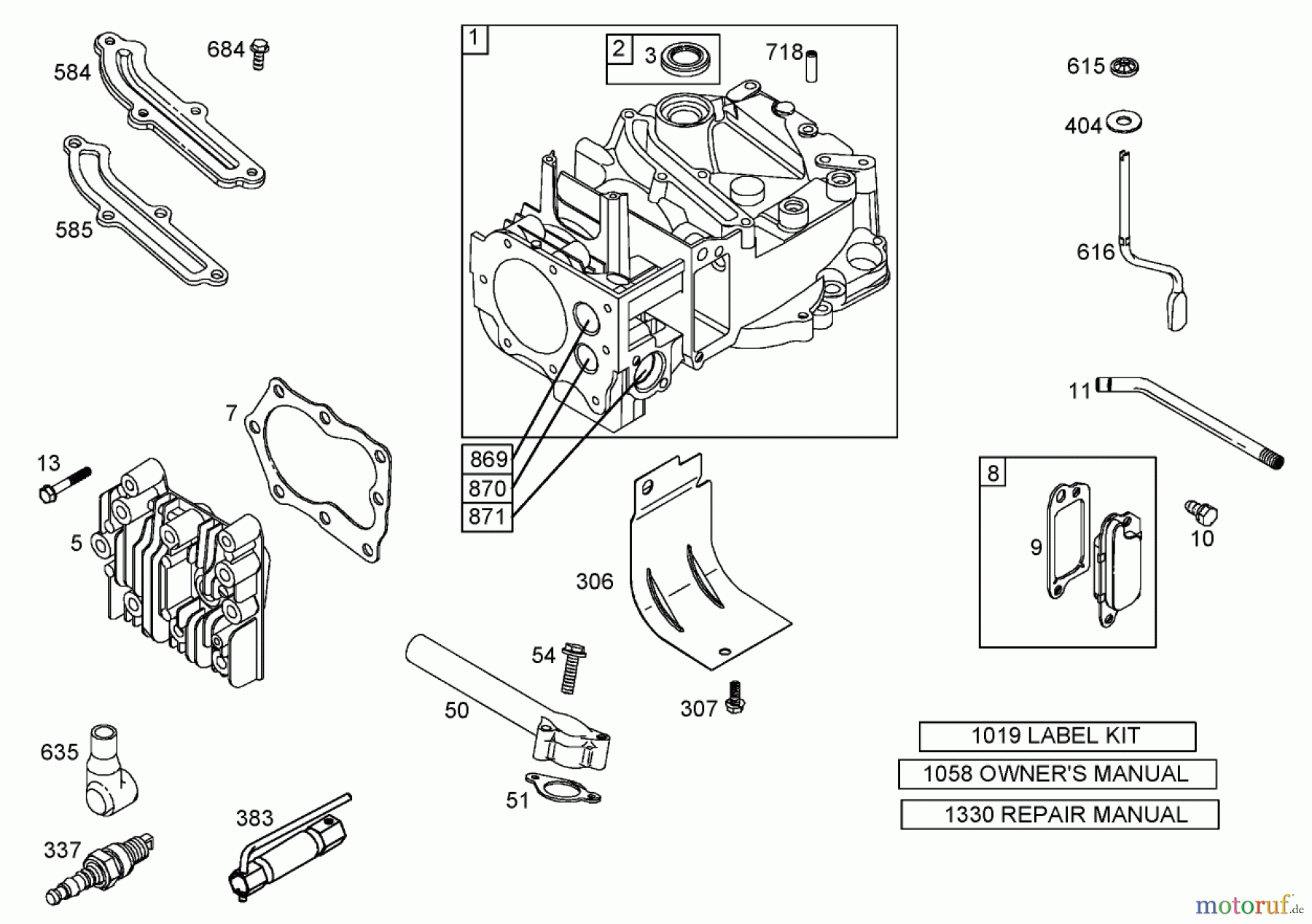  Toro Neu Mowers, Walk-Behind Seite 1 20053 - Toro Super Recycler Lawn Mower, 2006 (260000001-260999999) CYLINDER ASSEMBLY BRIGGS AND STRATTON 125K02-0189-E1