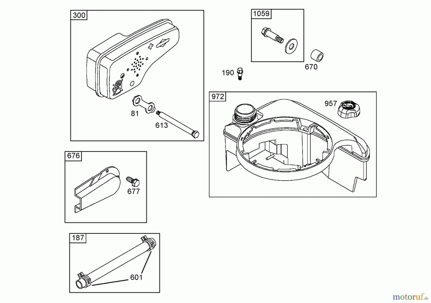  Toro Neu Mowers, Walk-Behind Seite 1 20053 - Toro Super Recycler Lawn Mower, 2006 (260000001-260999999) MUFFLER AND FUEL TANK ASSEMBLY BRIGGS AND STRATTON 125K02-0189-E1