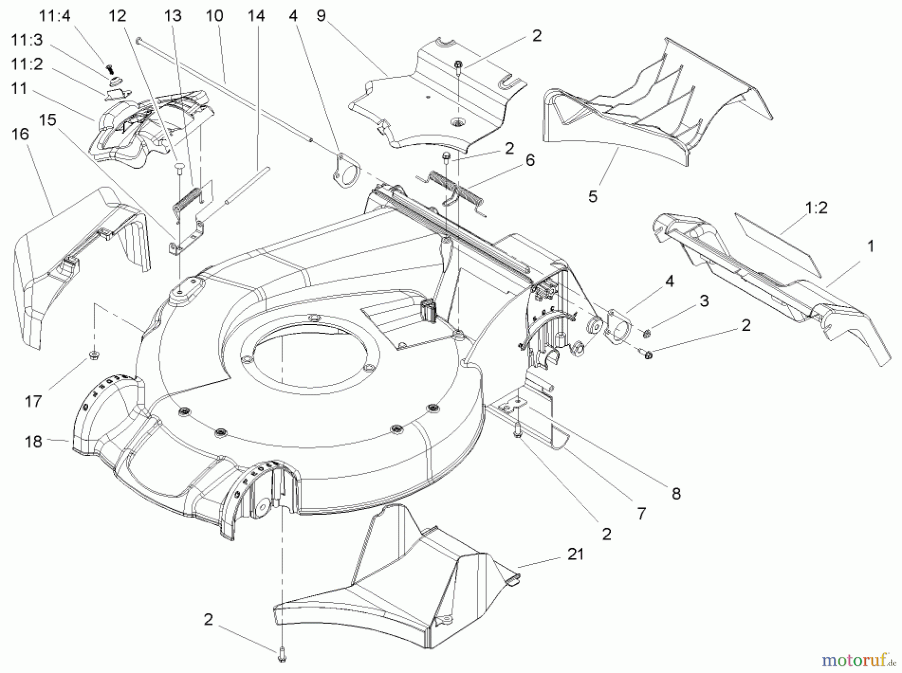  Toro Neu Mowers, Walk-Behind Seite 1 20054 - Toro Super Recycler Lawn Mower, 2005 (250000001-250999999) HOUSING ASSEMBLY