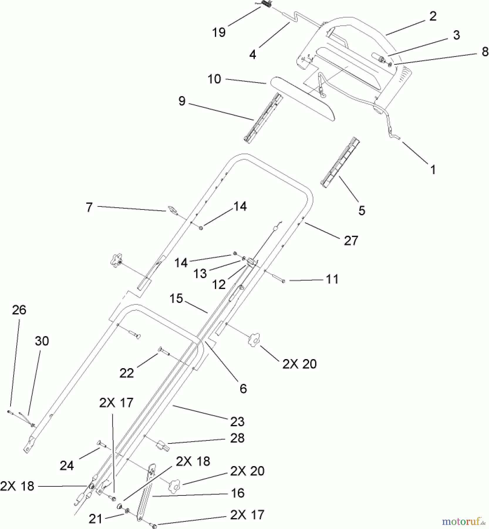  Toro Neu Mowers, Walk-Behind Seite 1 20055 - Toro Super Recycler Lawn Mower, 2006 (260000001-260999999) HANDLE ASSEMBLY