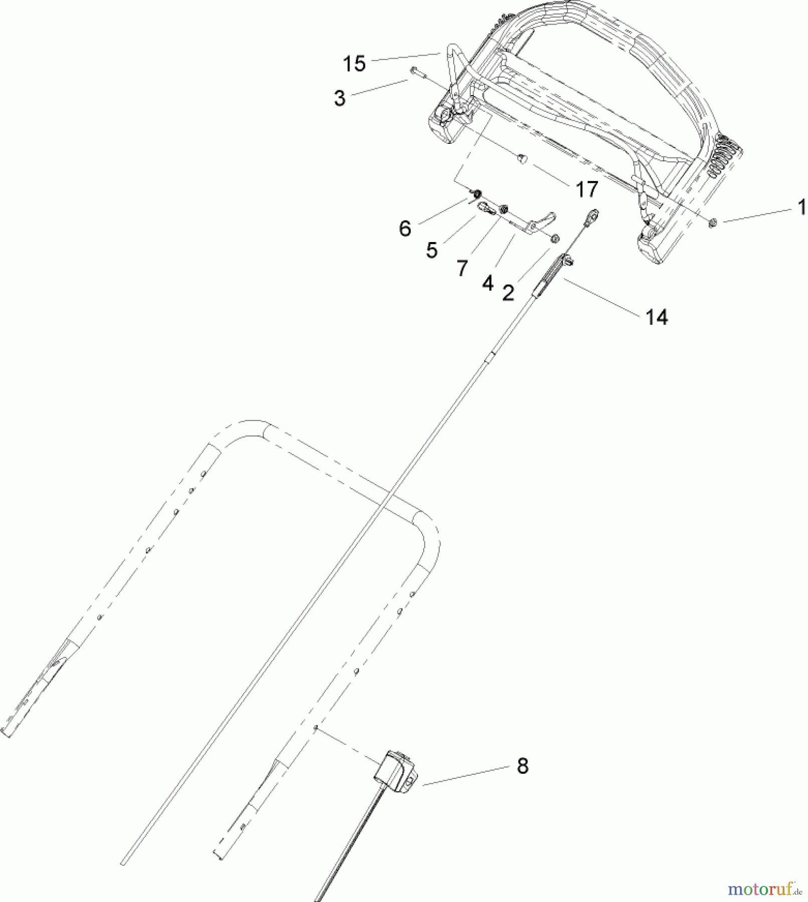  Toro Neu Mowers, Walk-Behind Seite 1 20056 - Toro Super Recycler Lawn Mower, 2006 (260000001-260999999) HANDLE AND CABLE ASSEMBLY