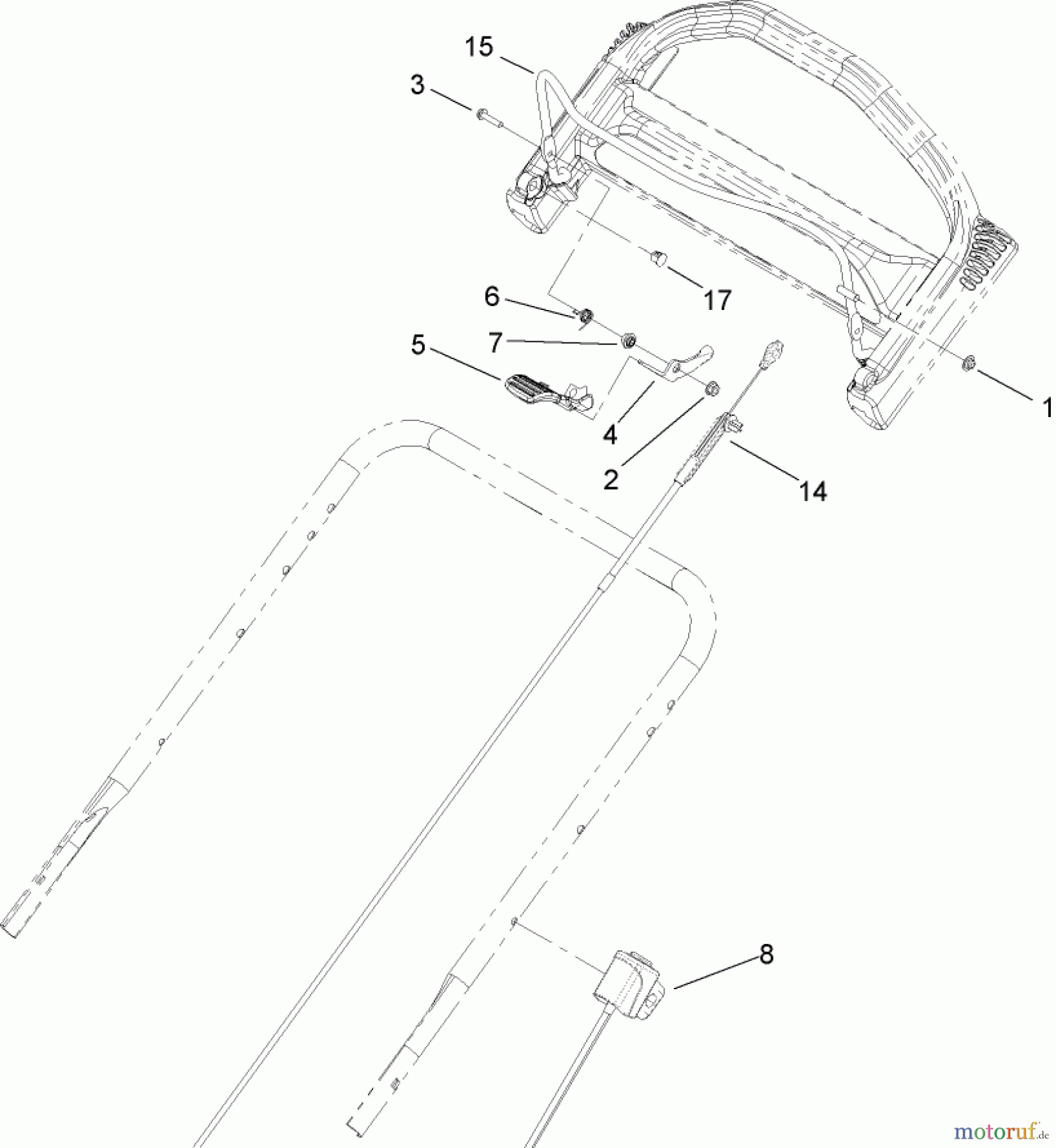  Toro Neu Mowers, Walk-Behind Seite 1 20056 - Toro Super Recycler Lawn Mower, 2007 (270000001-270999999) BRAKE BAIL AND CABLE ASSEMBLY