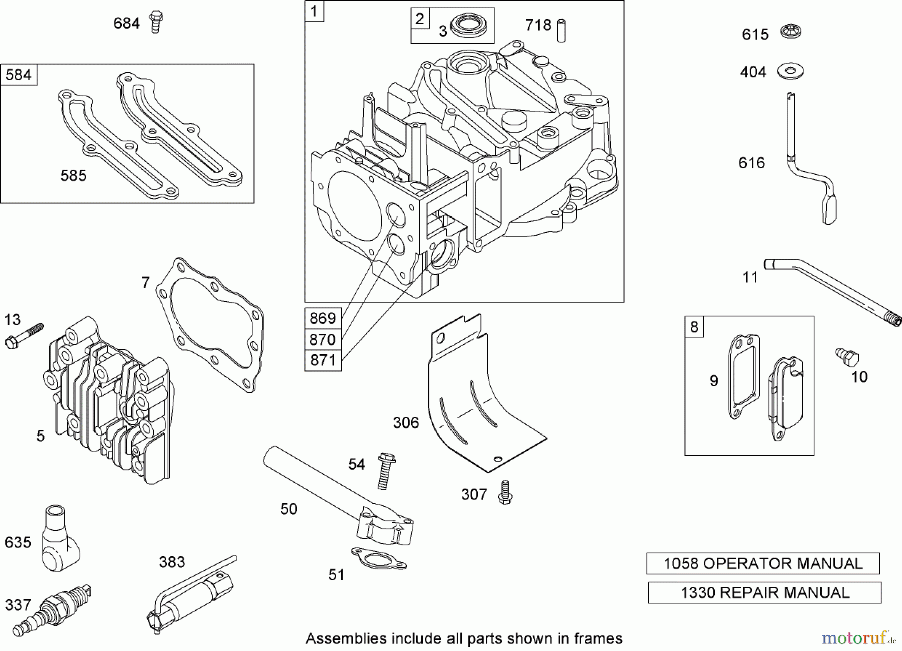  Toro Neu Mowers, Walk-Behind Seite 1 20056 - Toro Super Recycler Lawn Mower, 2007 (270000001-270999999) CYLINDER ASSEMBLY BRIGGS AND STRATTON 126T02-0209-B1