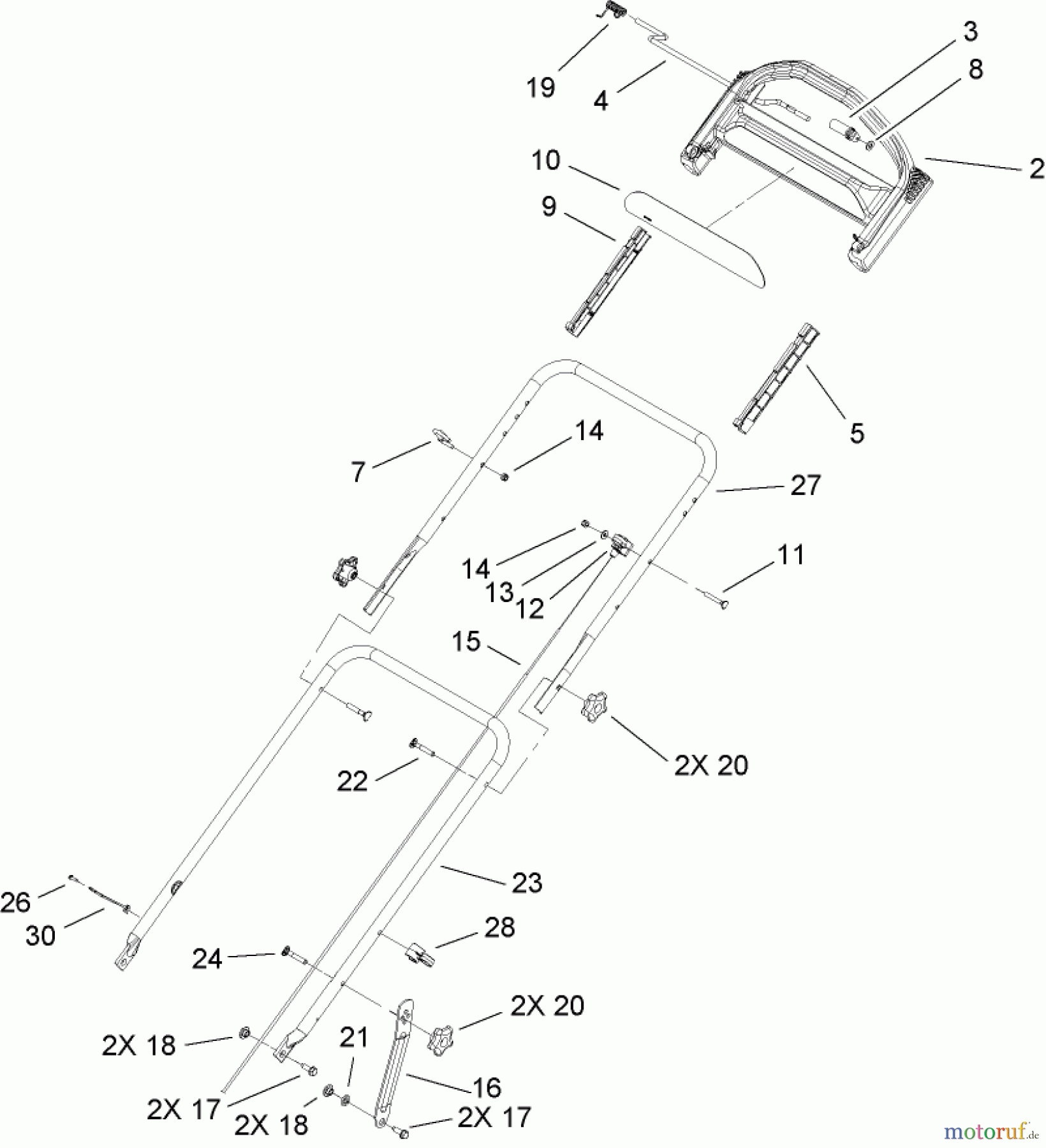  Toro Neu Mowers, Walk-Behind Seite 1 20056 - Toro Super Recycler Lawn Mower, 2007 (270000001-270999999) HANDLE ASSEMBLY