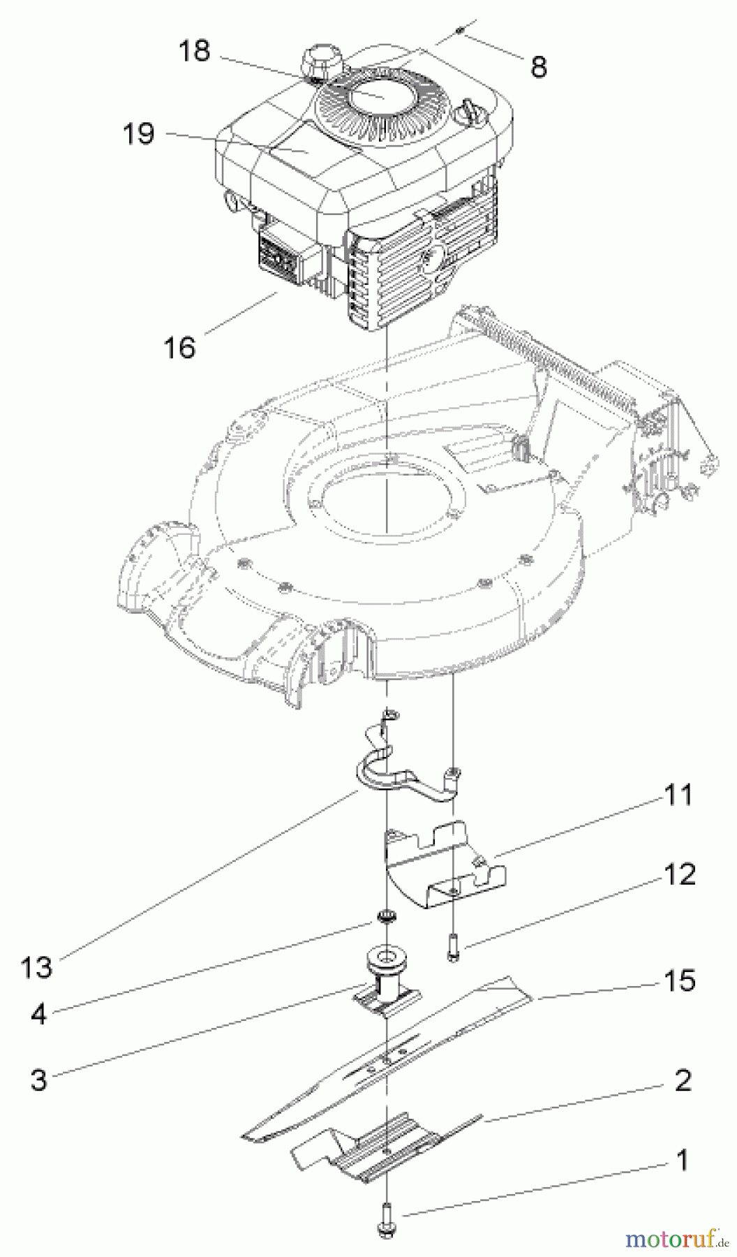  Toro Neu Mowers, Walk-Behind Seite 1 20057 - Toro Super Recycler Lawn Mower, 2005 (250000001-250999999) ENGINE ASSEMBLY