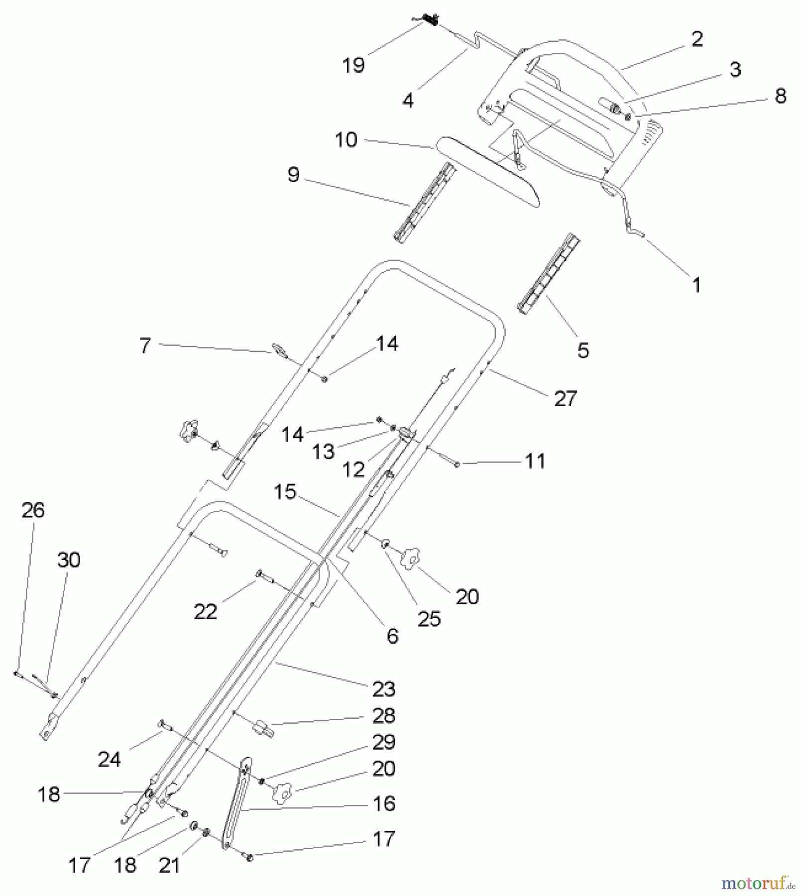  Toro Neu Mowers, Walk-Behind Seite 1 20057 - Toro Super Recycler Lawn Mower, 2005 (250000001-250999999) HANDLE ASSEMBLY