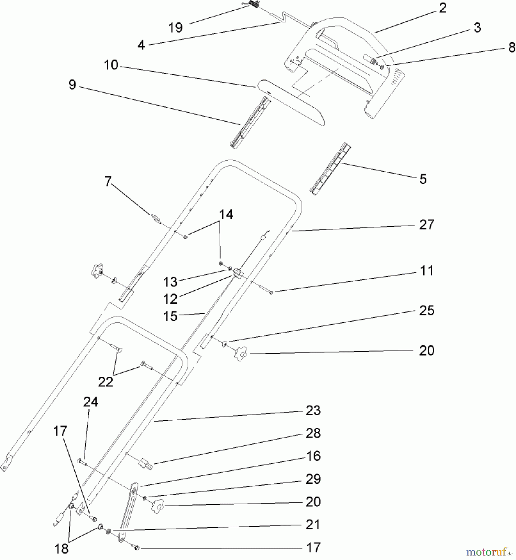  Toro Neu Mowers, Walk-Behind Seite 1 20058 - Toro Super Recycler Lawn Mower, 2005 (250000001-250999999) HANDLE ASSEMBLY