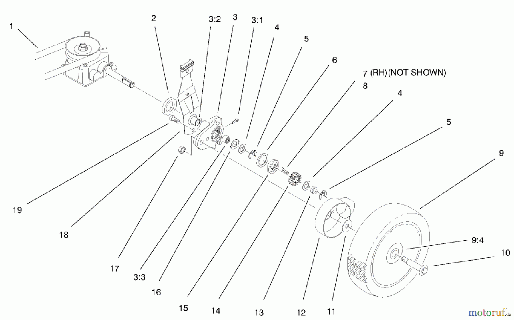  Toro Neu Mowers, Walk-Behind Seite 1 20060 - Toro Recycler Mower, 1999 (9900001-9999999) GEAR CASE & WHEEL ASSEMBLY