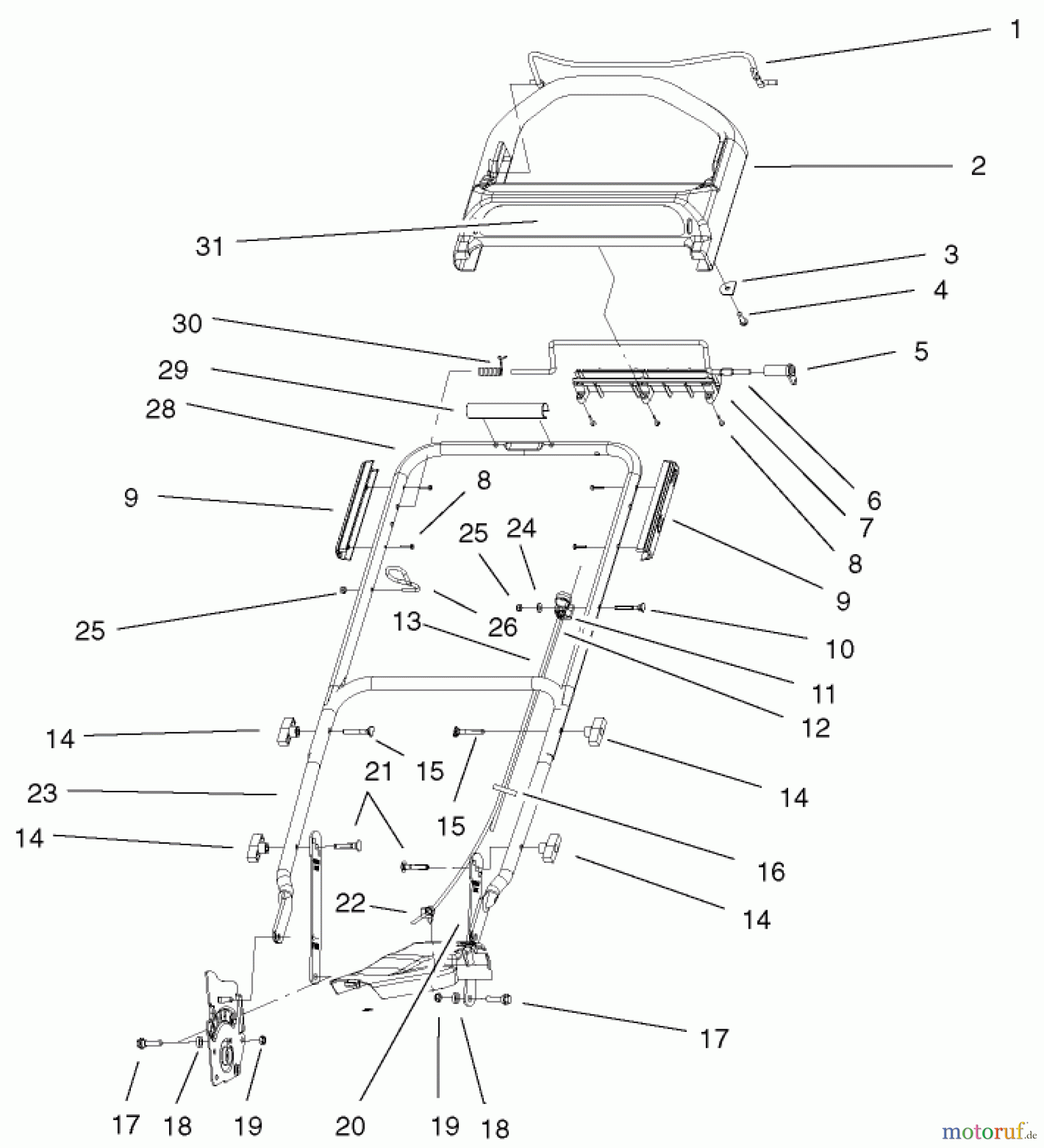  Toro Neu Mowers, Walk-Behind Seite 1 20061 - Toro Recycler Mower, with Bag, 1999 (9900001-9999999) HANDLE & CONTROLS ASSEMBLY