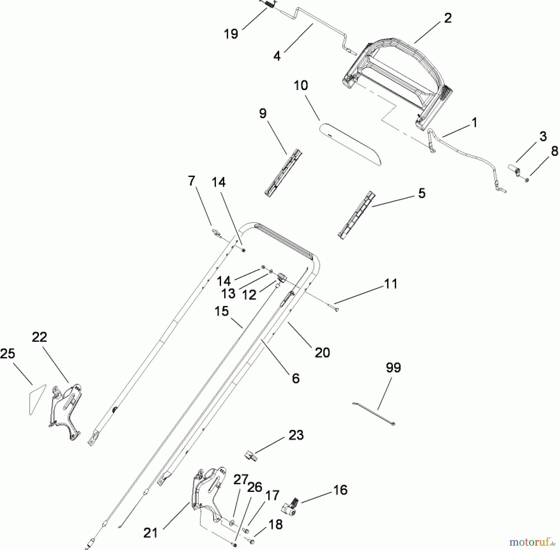  Toro Neu Mowers, Walk-Behind Seite 1 20091 - Toro Super Recycler Lawn Mower, 2008 (280000001-280999999) HANDLE ASSEMBLY