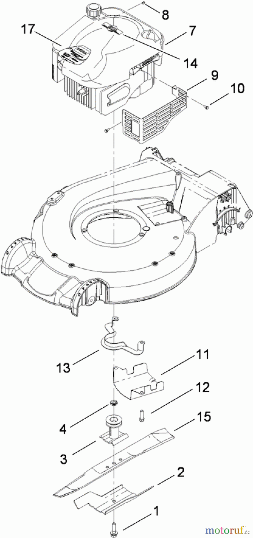  Toro Neu Mowers, Walk-Behind Seite 1 20092 - Toro Super Recycler Lawn Mower, 2009 (290000001-290999999) ENGINE AND BLADE ASSEMBLY