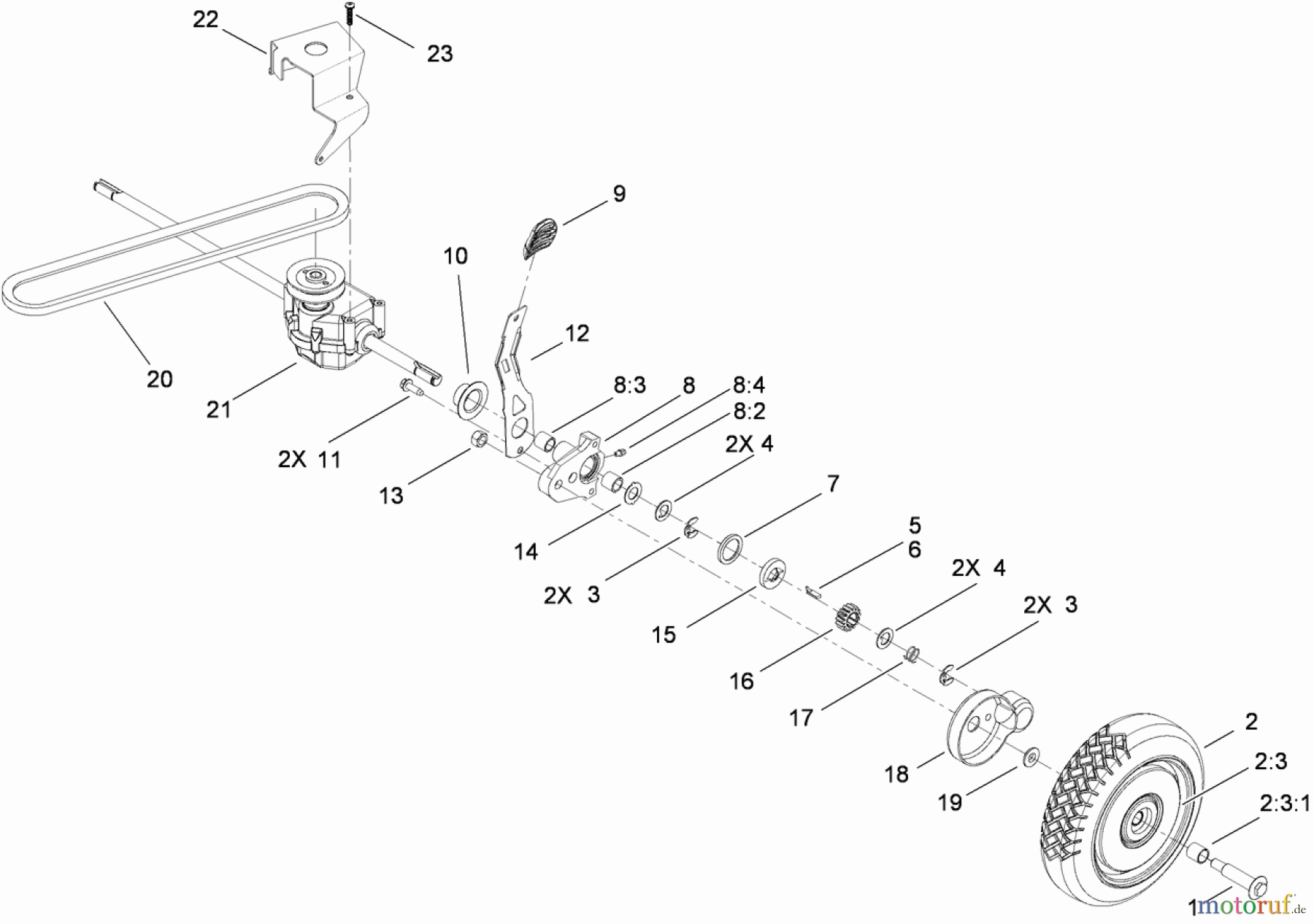  Toro Neu Mowers, Walk-Behind Seite 1 20092 - Toro Super Recycler Lawn Mower, 2009 (290000001-290999999) REAR WHEEL AND TRANSMISSION ASSEMBLY