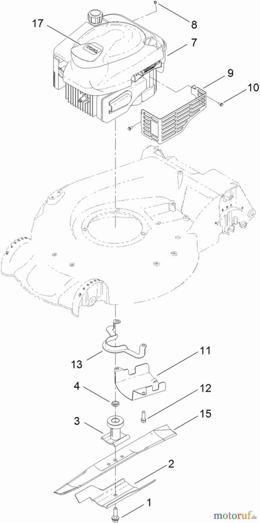  Toro Neu Mowers, Walk-Behind Seite 1 20092C - Toro Super Recycler Lawn Mower, 2011 (311000001-311999999) ENGINE AND BLADE ASSEMBLY