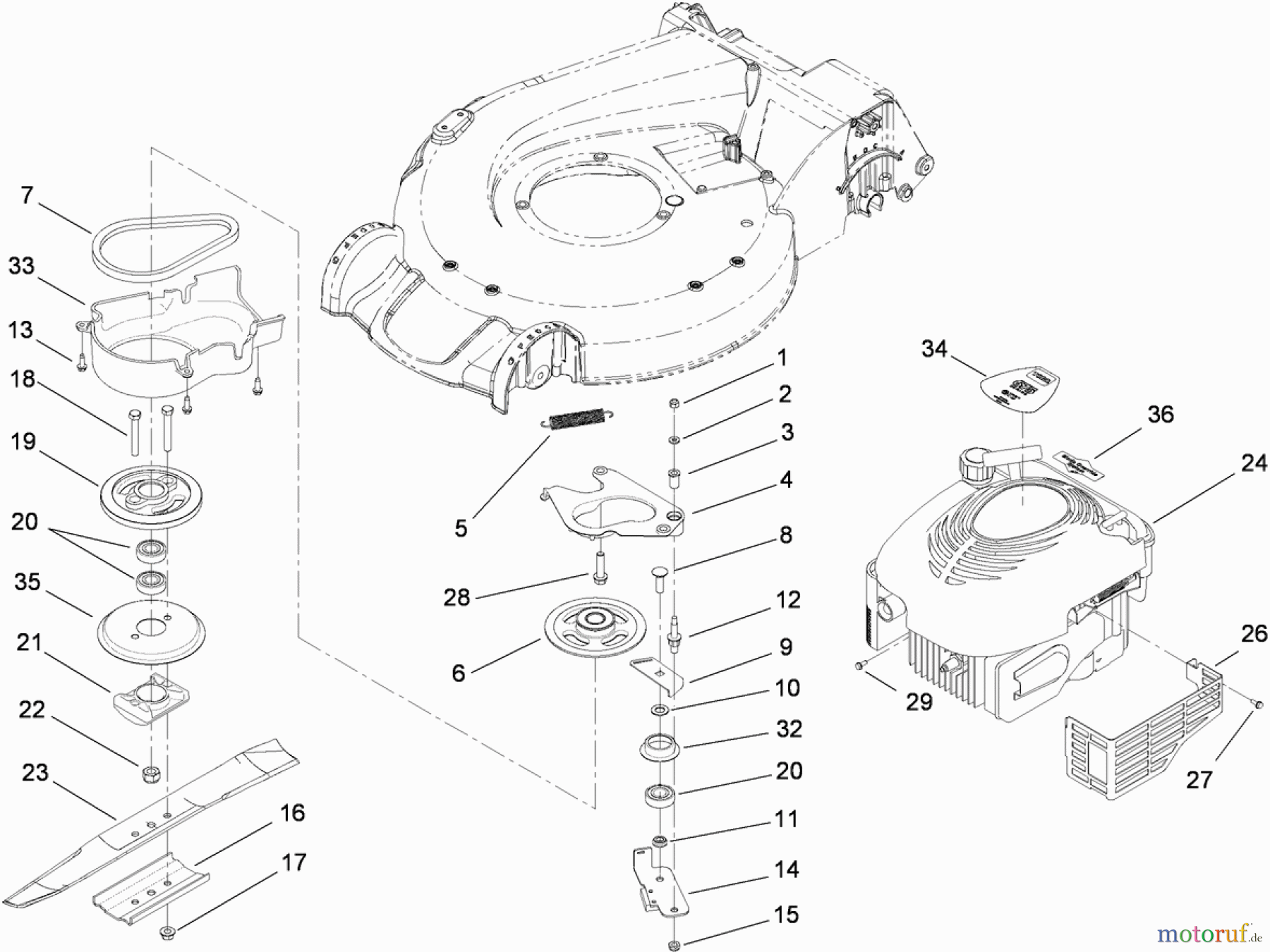  Toro Neu Mowers, Walk-Behind Seite 1 20093C - Toro Super Recycler Lawn Mower, 2009 (290000001-290999999) ENGINE AND BLADE ASSEMBLY