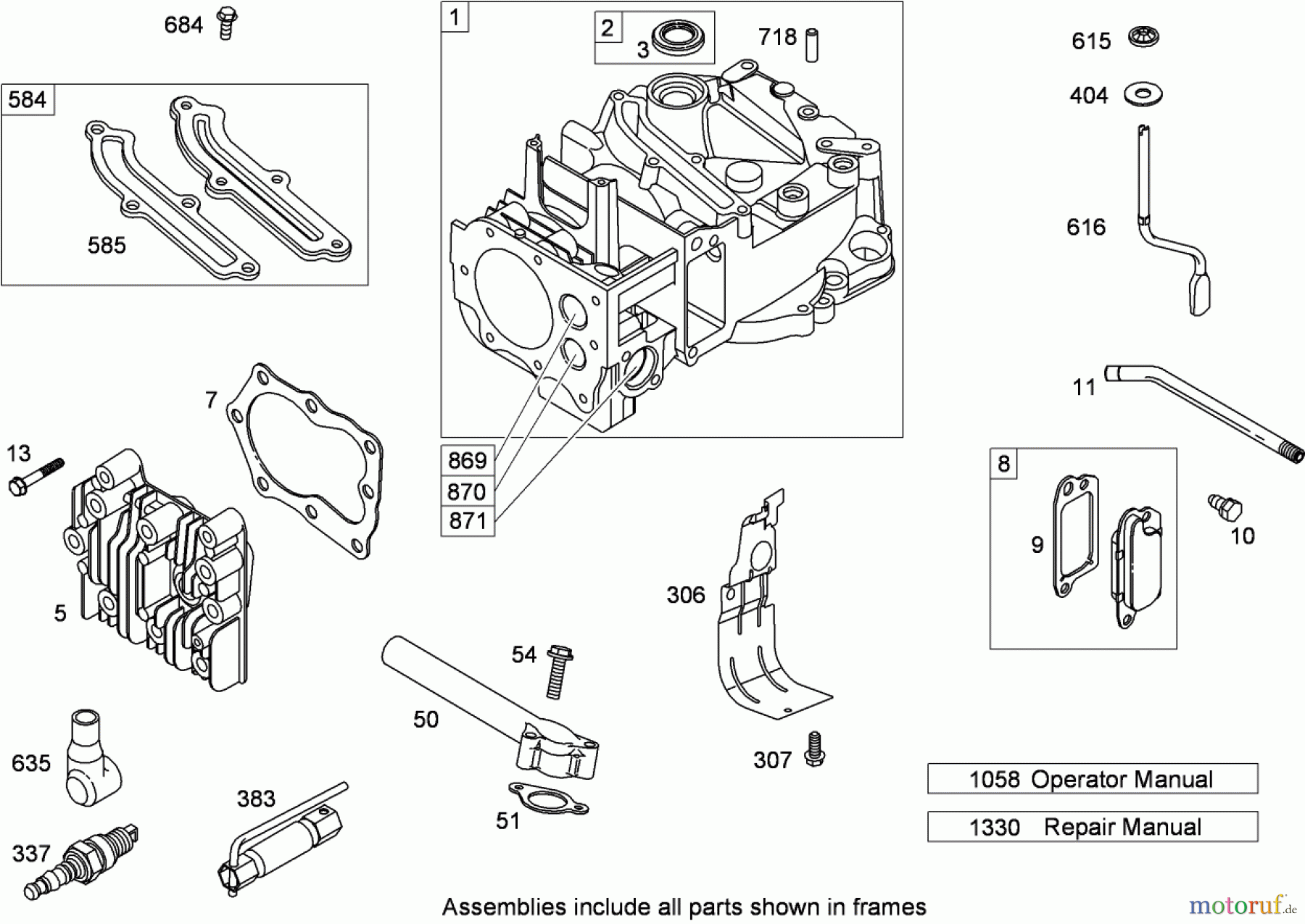  Toro Neu Mowers, Walk-Behind Seite 1 20095 - Toro Super Recycler Lawn Mower, 2008 (280000001-280999999) CYLINDER ASSEMBLY BRIGGS AND STRATTON 126T07-0226-B1