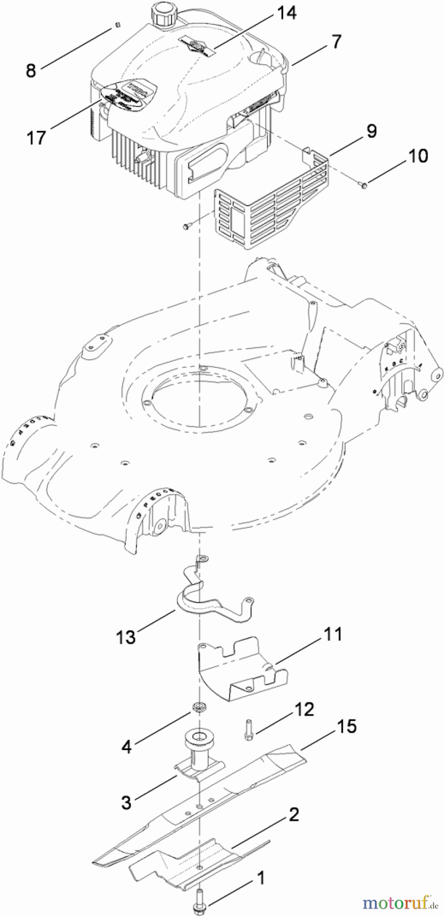  Toro Neu Mowers, Walk-Behind Seite 1 20095 - Toro Super Recycler Lawn Mower, 2010 (310004923-310999999) ENGINE AND BLADE ASSEMBLY