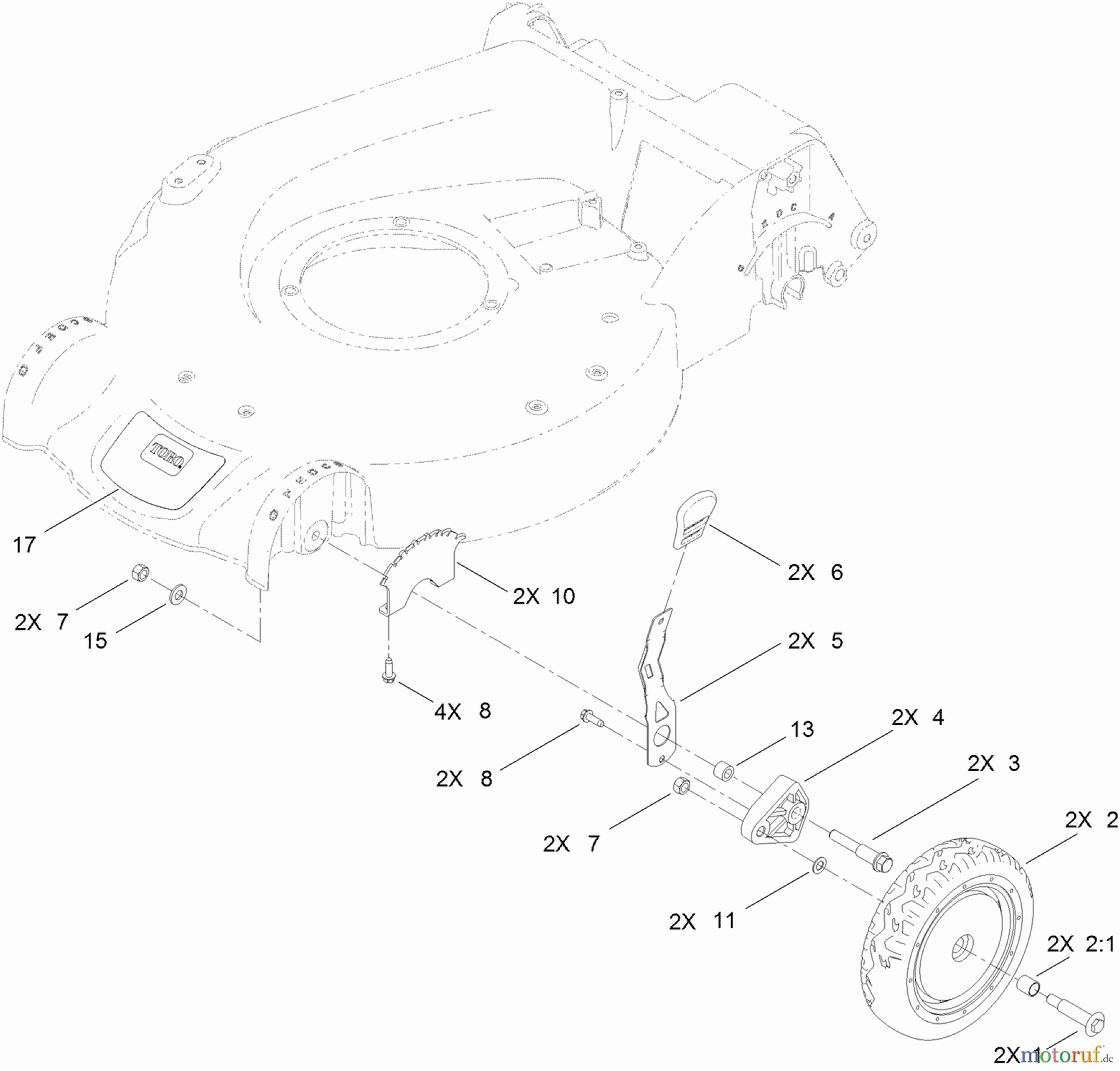  Toro Neu Mowers, Walk-Behind Seite 1 20095 - Toro Super Recycler Lawn Mower, 2011 (311000001-311999999) FRONT WHEEL AND HEIGHT-OF-CUT ASSEMBLY