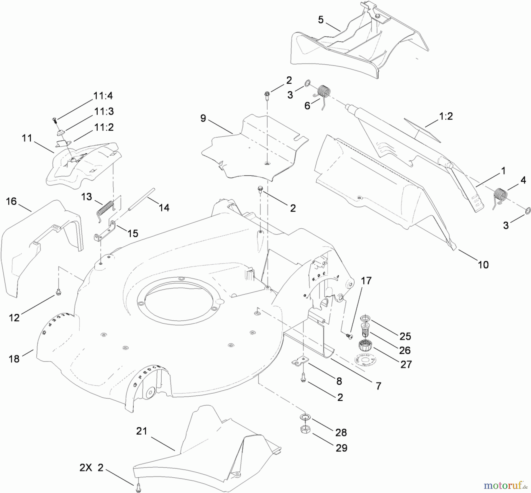  Toro Neu Mowers, Walk-Behind Seite 1 20095 - Toro Super Recycler Lawn Mower, 2011 (311000001-311999999) HOUSING AND REAR DOOR ASSEMBLY