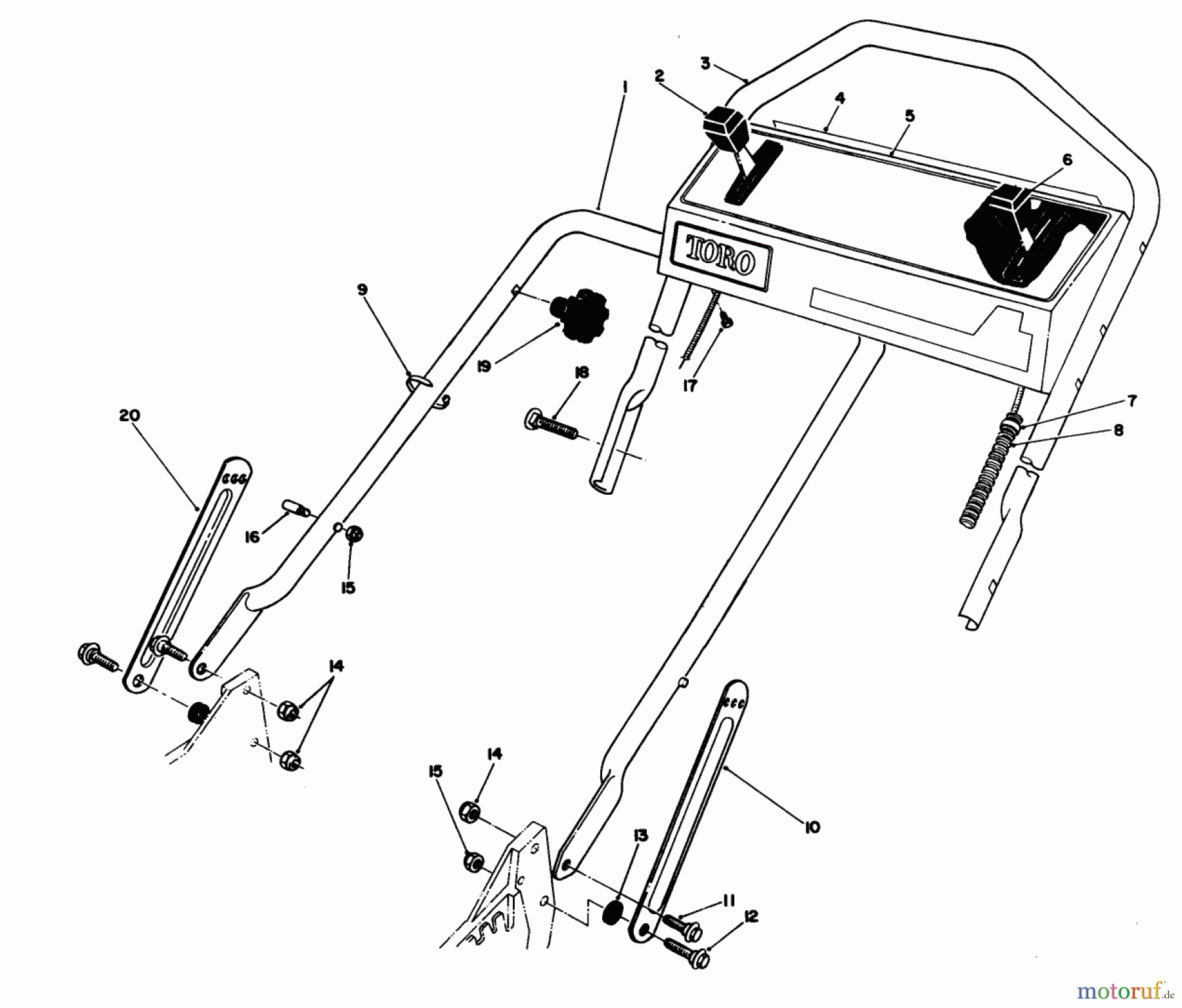  Toro Neu Mowers, Walk-Behind Seite 1 20107 - Toro Lawnmower, 1992 (2000001-2999999) HANDLE ASSEMBLY