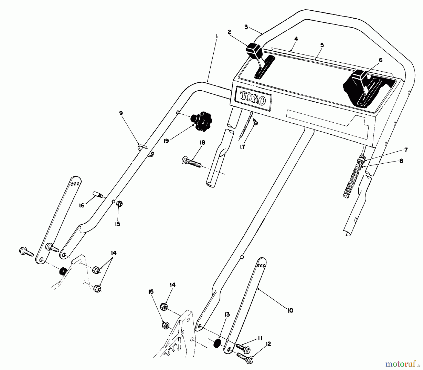  Toro Neu Mowers, Walk-Behind Seite 1 20219 - Toro Lawnmower, 1991 (1000001-1999999) HANDLE ASSEMBLY