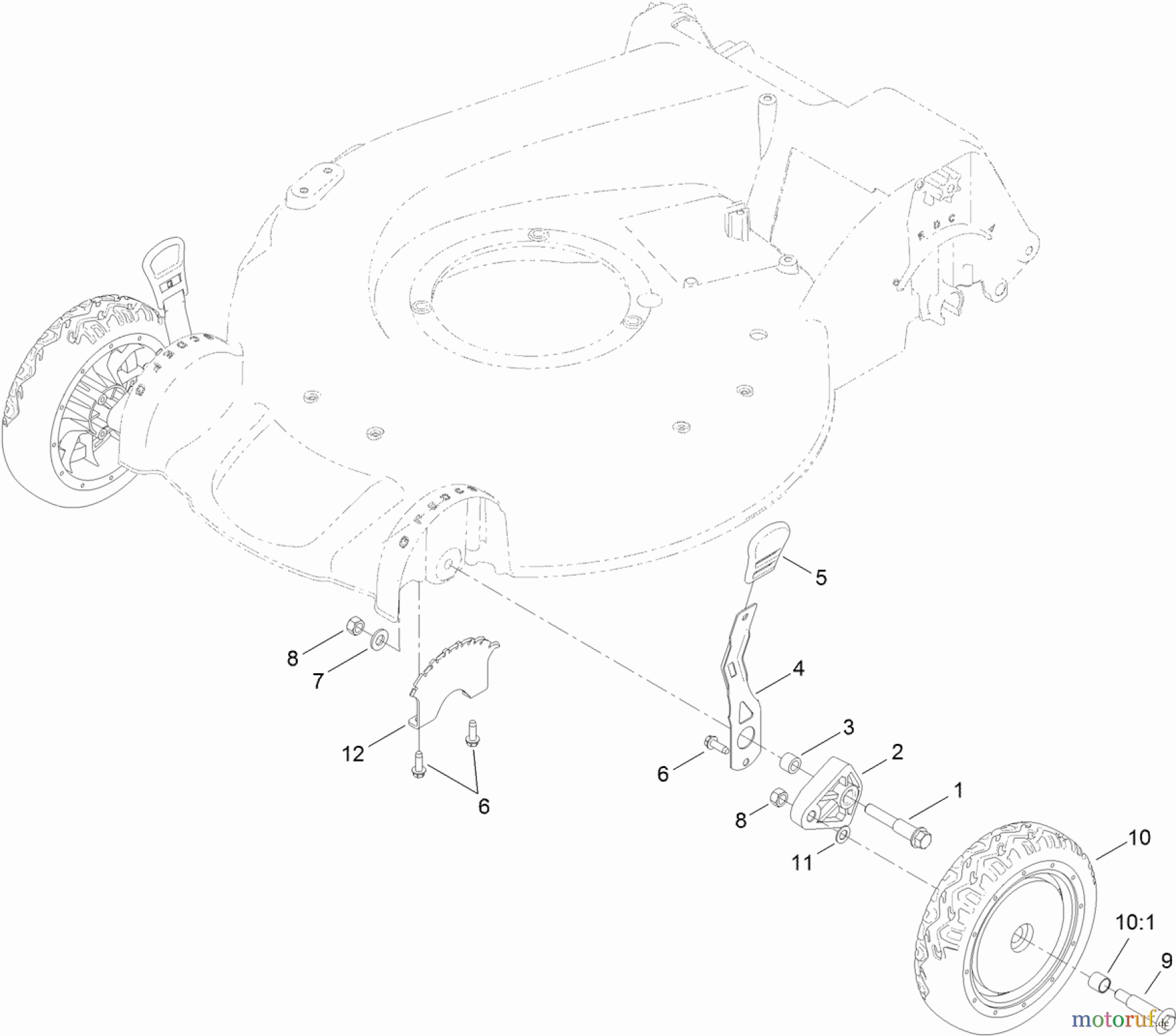  Toro Neu Mowers, Walk-Behind Seite 1 20381 - Toro Super Recycler Lawn Mower, 2012 (SN 312000001-312999999) FRONT WHEEL AND HEIGHT-OF-CUT ASSEMBLY