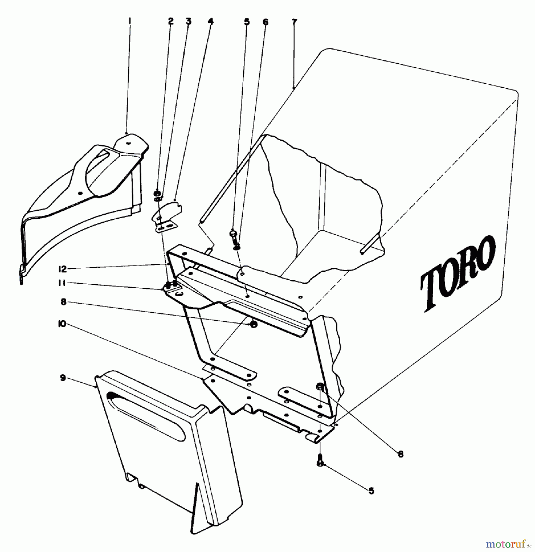  Toro Neu Mowers, Walk-Behind Seite 1 20550 - Toro Lawnmower, 1974 (4000001-4999999) GRASS BAG ASSEMBLY MODEL NOS. 20440, 20550 AND 20660