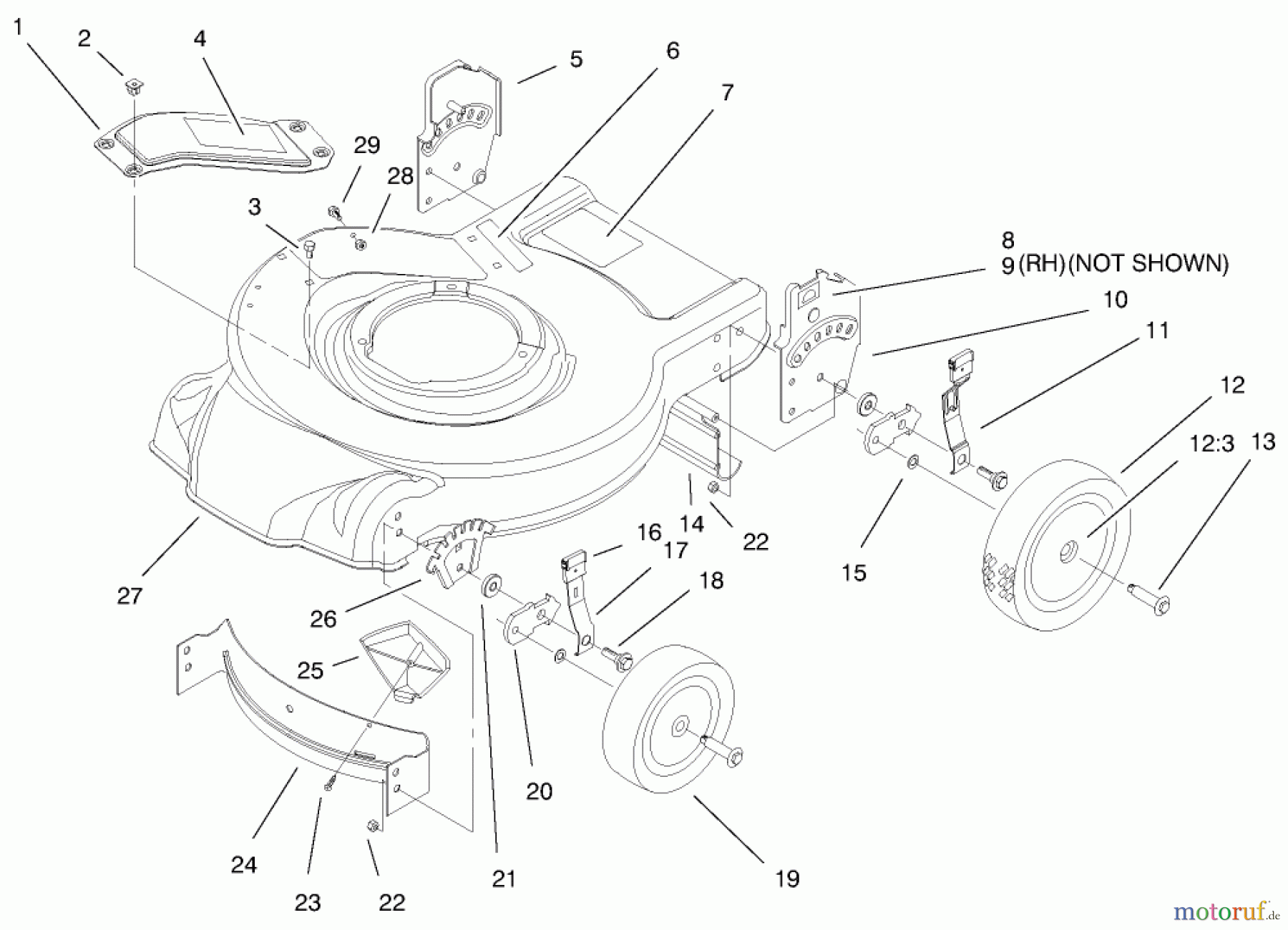  Toro Neu Mowers, Walk-Behind Seite 1 20450 (R-21P) - Toro Recycler Mower, R-21P, 1998 (8900001-8999999) HOUSING ASSEMBLY