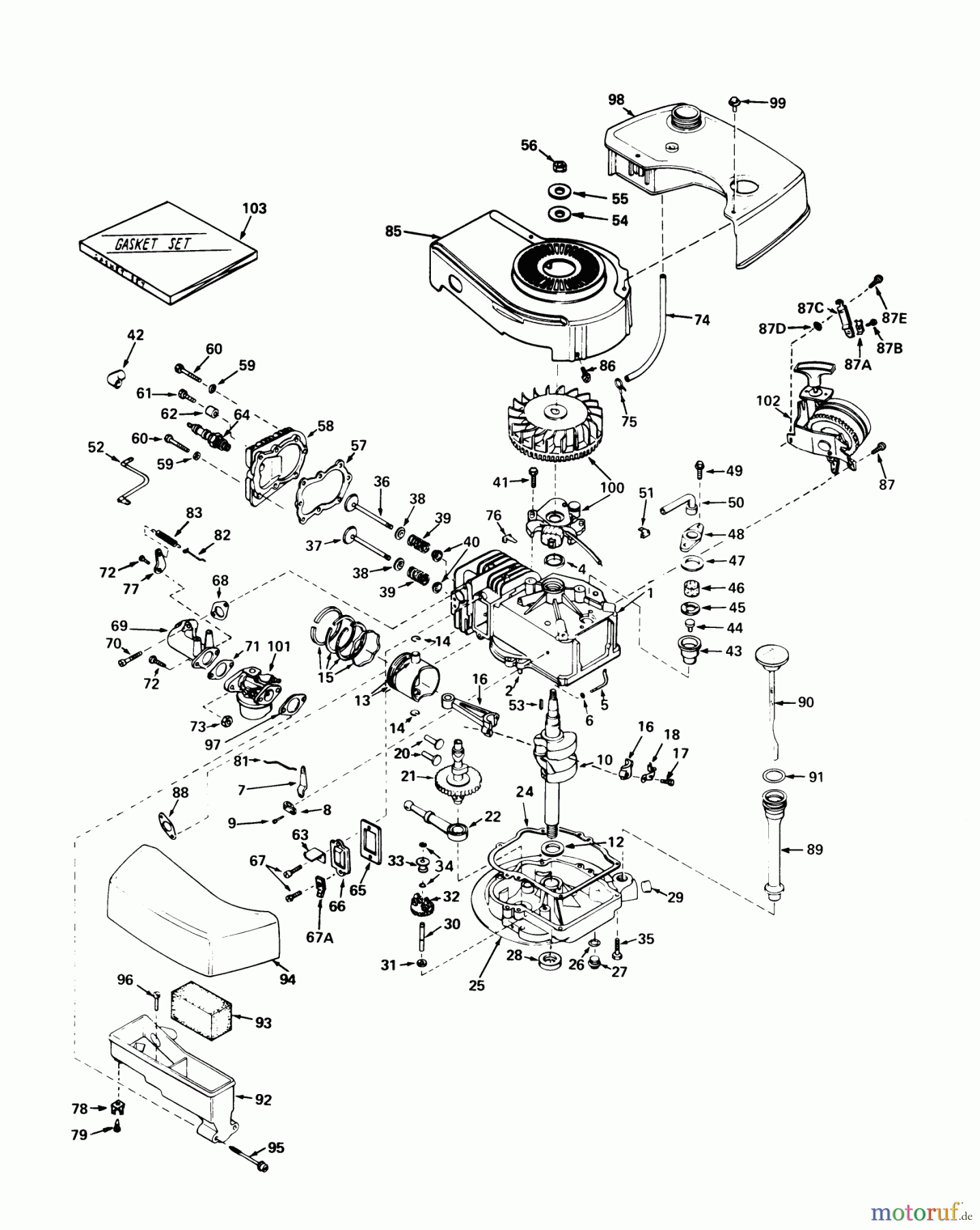  Toro Neu Mowers, Walk-Behind Seite 1 20456 - Toro Lawnmower, 1976 (6000001-6999999) ENGINE TECUMSEH MODEL NO. TNT 120-12003